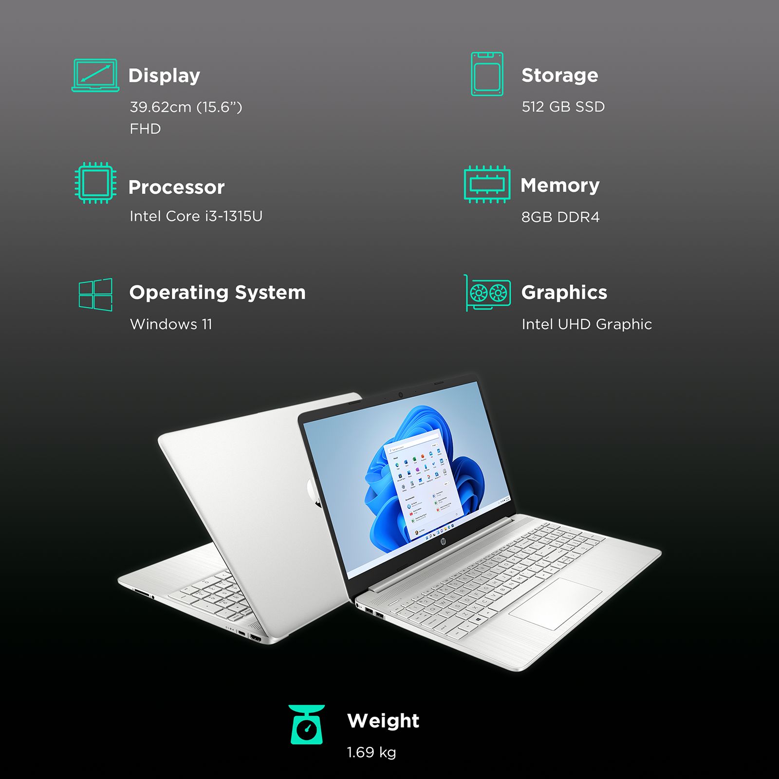 HP 15s-fr2515TU Intel Core i3 11th Gen (15.6 inch, 8GB, 512GB, Windows 11 Home, MS Office 2021, Intel UHD Graphics, Full HD Display, Natural Silver, 8G149PA) HP 15s-fr2515TU Intel Core i3 11th Gen (15.6 inch, 8GB, 512GB, Windows 11 Home, MS Office 2021, Intel UHD Graphics, Full HD Display, Natural Silver, 8G149PA)_3