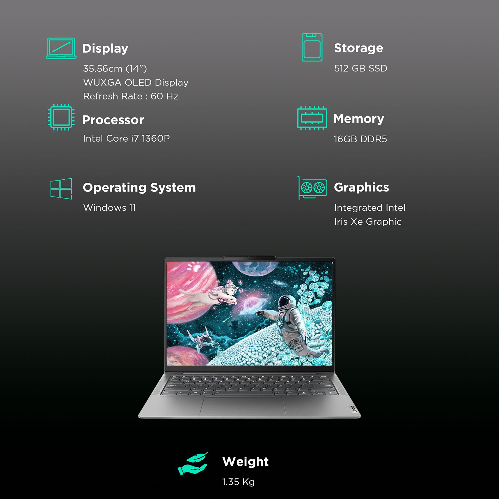 Lenovo Yoga Slim 6 14IRP8 Intel Core i7 13th Gen (14 inch, 16GB, 512GB, Windows 11 Home, MS Office 2021, Intel Iris Xe, WUXGA OLED Display, Storm Grey, 82WV005LIN) Lenovo Yoga Slim 6 14IRP8 Intel Core i7 13th Gen (14 inch, 16GB, 512GB, Windows 11 Home, MS Office 2021, Intel Iris Xe, WUXGA OLED Display, Storm Grey, 82WV005LIN)_3