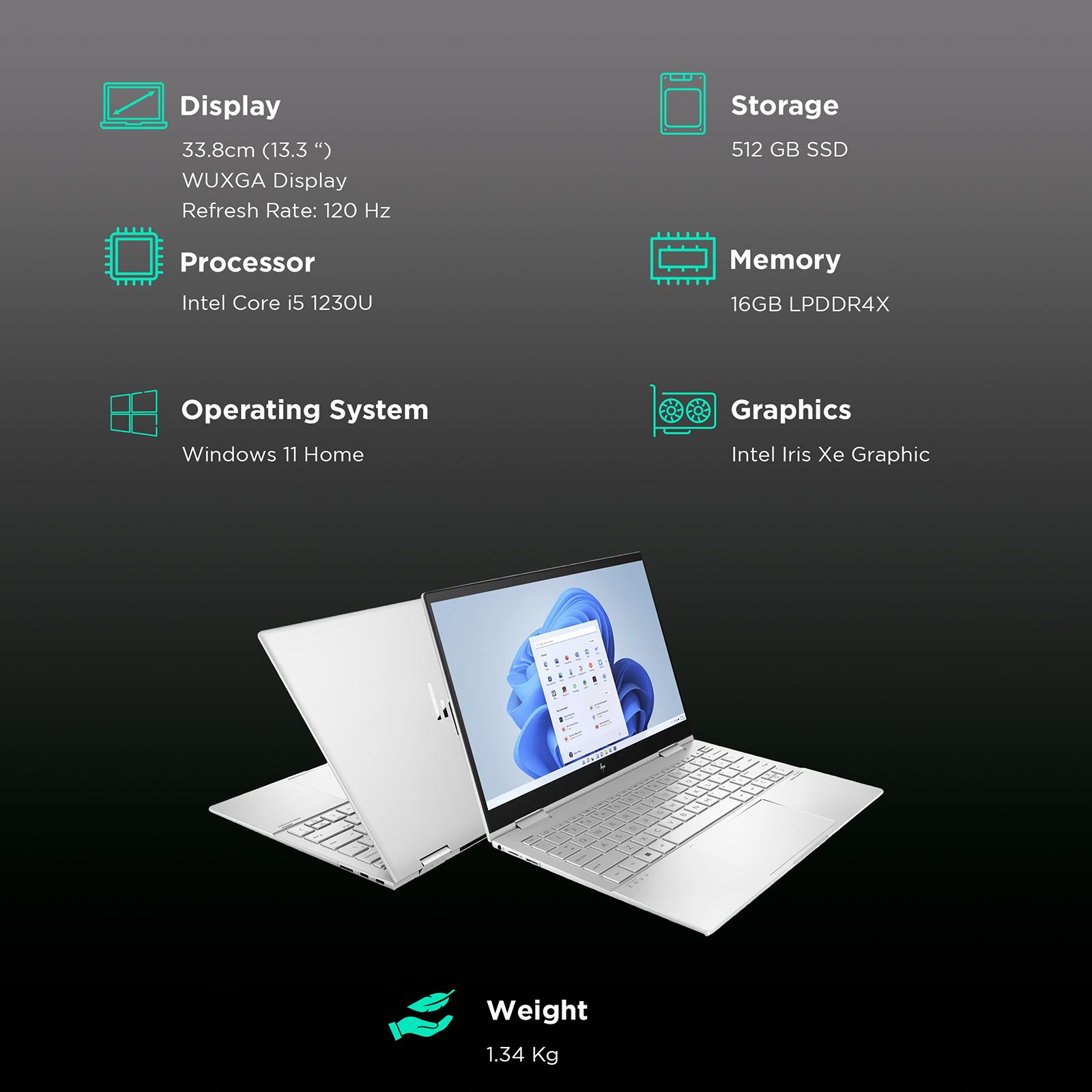 HP Envy X360 13-bf0121TU Intel Core i5 12th Gen (13.3 inch, 16GB, 512GB, Windows 11 Home, Intel Iris Xe, WUXGA Display, Natural Silver. 7H5D3PA)_3