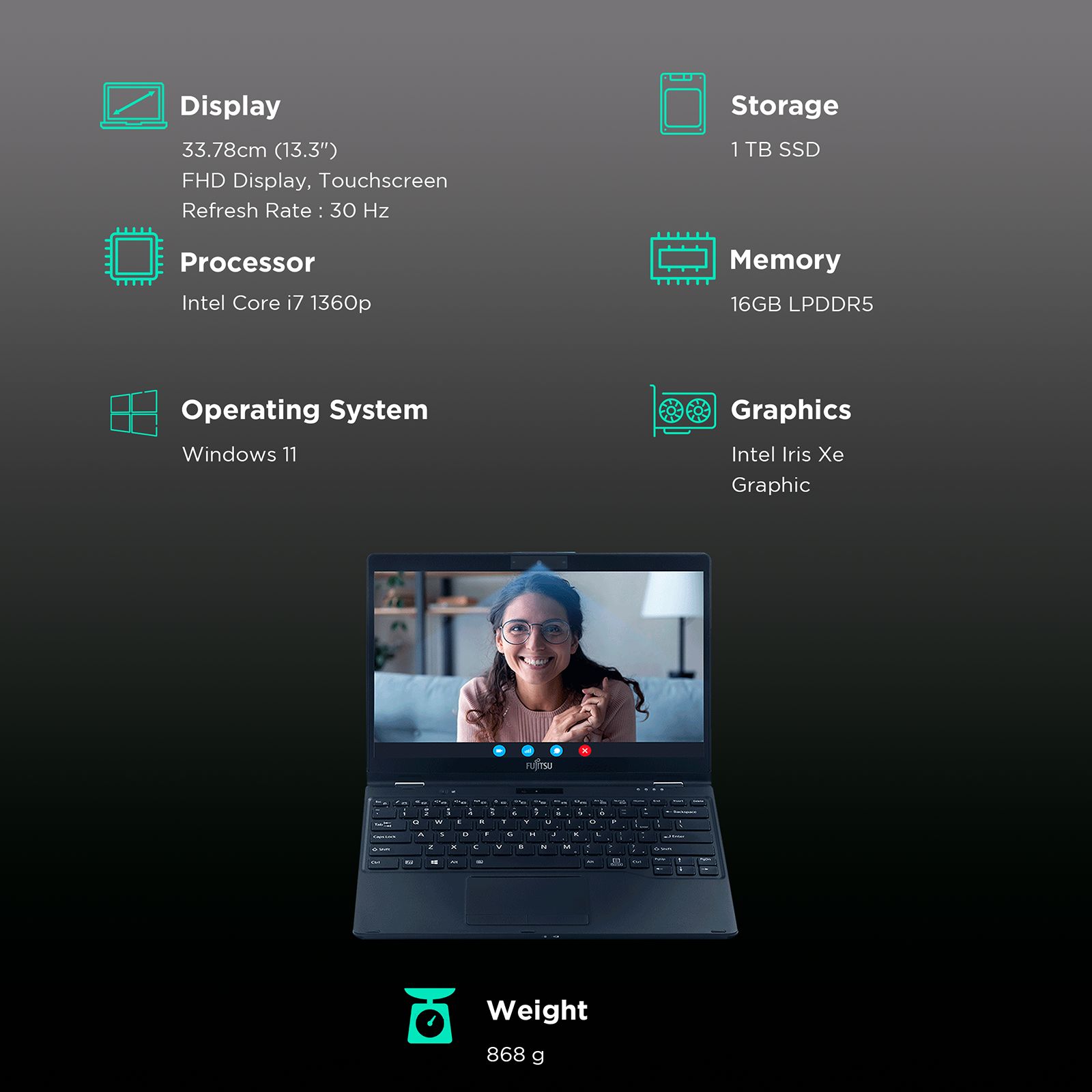 FUJITSU FMV UHX 2in1 Intel Core i7 13th Gen (13.3 inch, 16GB, 1TB, Windows, Intel Iris Xe, Full HD Display, Midnight Black, 4ZR1L73352) FUJITSU FMV UHX 2in1 Intel Core i7 13th Gen (13.3 inch, 16GB, 1TB, Windows, Intel Iris Xe, Full HD Display, Midnight Black, 4ZR1L73352)_2