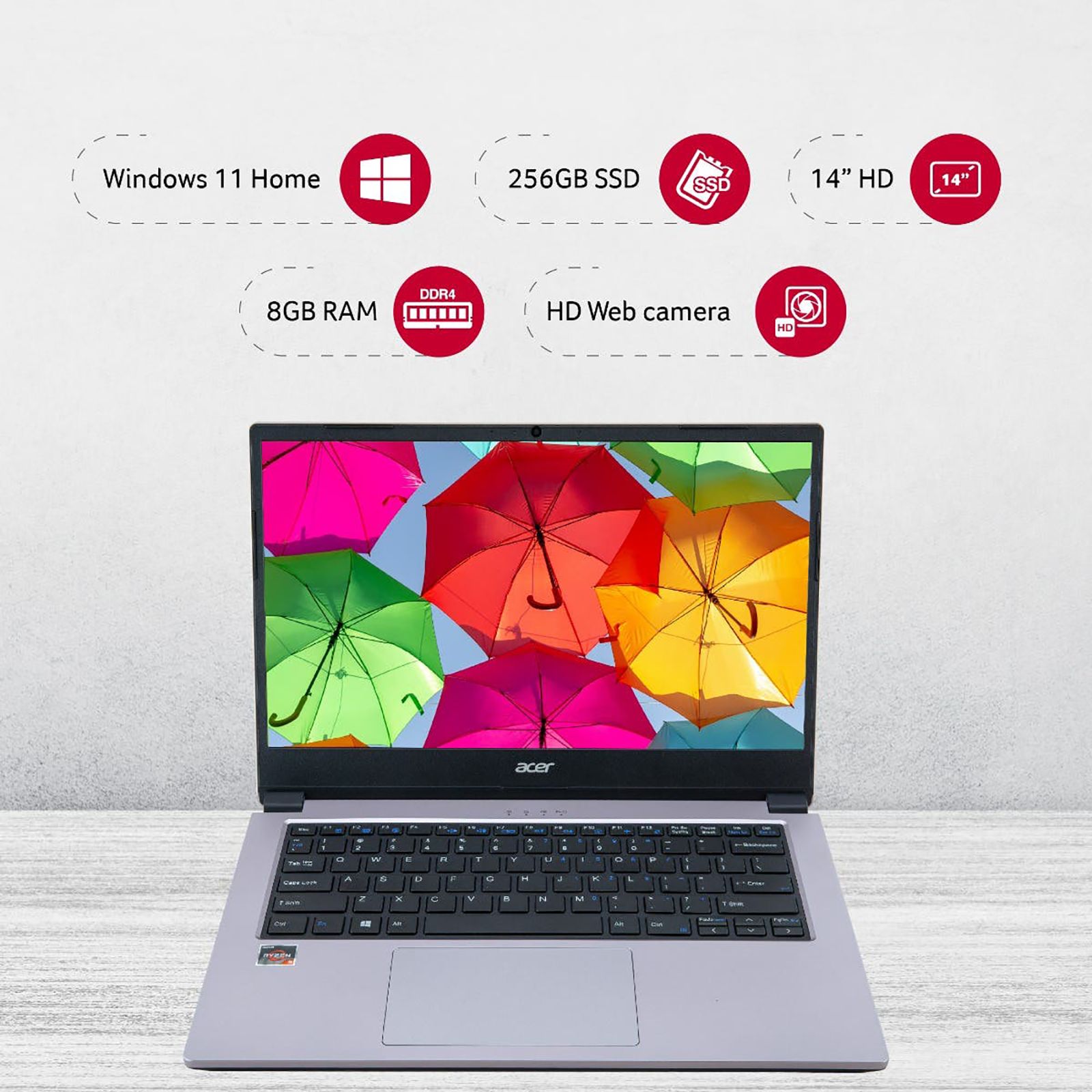 acer One Z2-493 AMD Ryzen 3 Thin and Light Laptop (8GB, 512GB SSD, Windows 11 Home, 14 inch HD Display, MS Office 2021, Rose Gold, 1.6 KG)_12