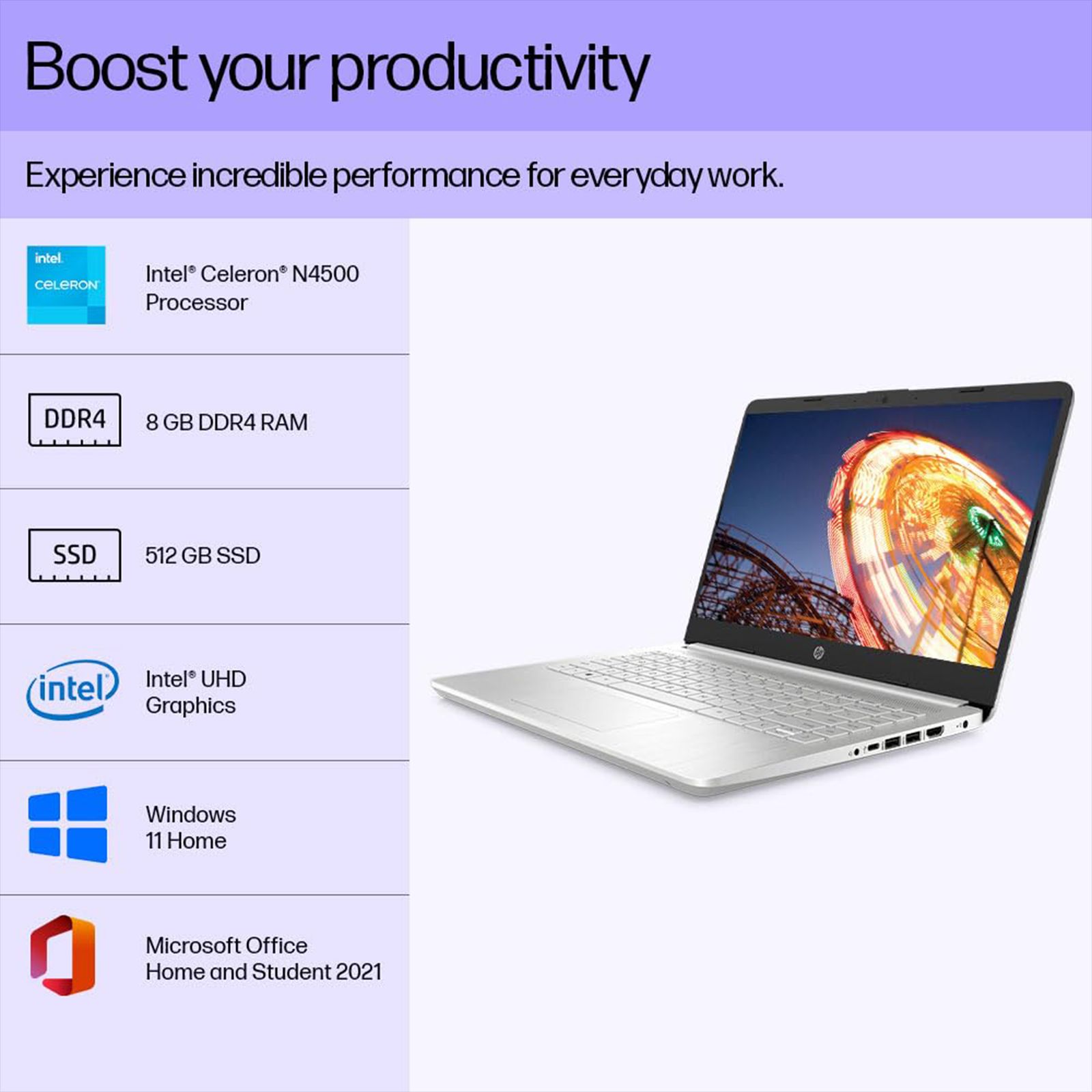 HP dr3002TU Intel Celeron (14 inch, 8GB, 512GB, Windows 11 Home, Intel UHD, HD Display, Silver, 14s-dr3002TU) HP dr3002TU Intel Celeron (14 inch, 8GB, 512GB, Windows 11 Home, Intel UHD, HD Display, Silver, 14s-dr3002TU)_10