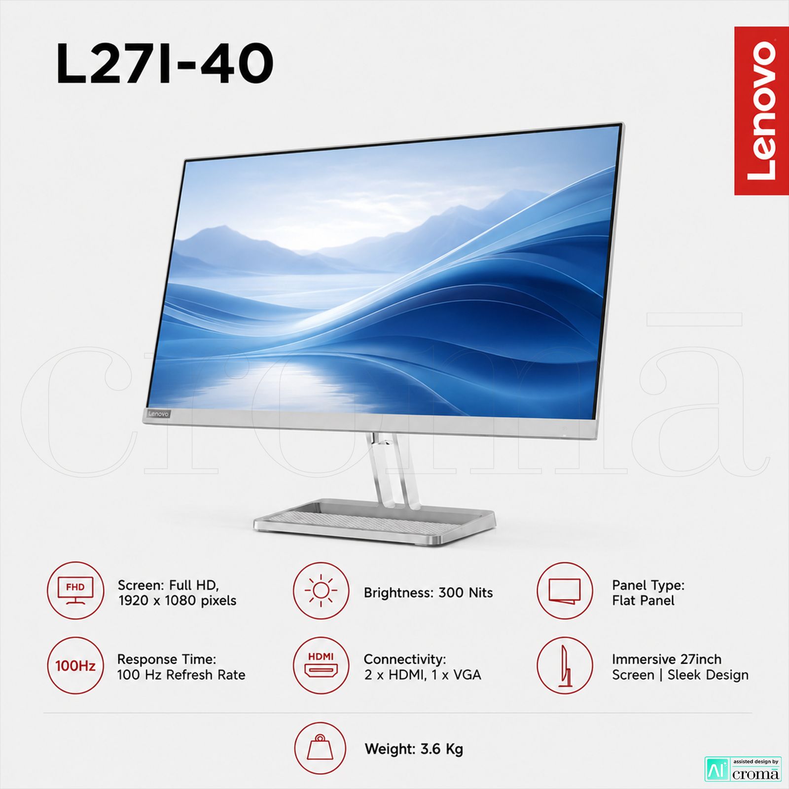 Lenovo L27I-40 68.58 cm (27 inch) Full HD Flat Panel Monitor Lenovo L27I-40 68.58 cm (27 inch) Full HD Flat Panel Monitor_2
