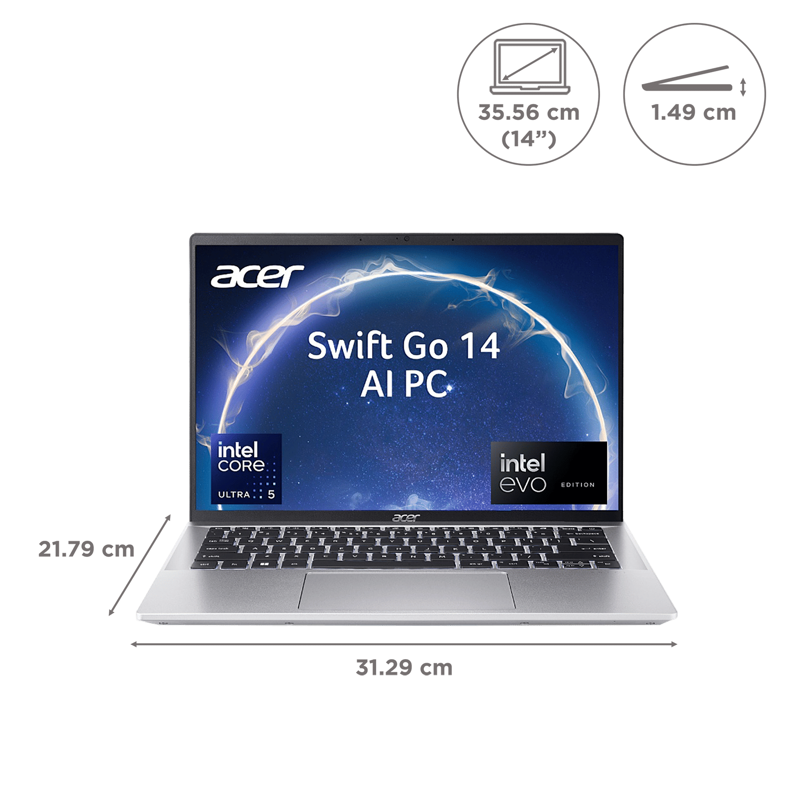 acer Swift Go 14 Intel Core Ultra 5 Touchscreen Thin and Light Laptop (16GB, 512GB SSD, Windows 11 Home, 14 inch WUXGA IPS Display, MS Office, Pure Silver, 1.32 KG)_2