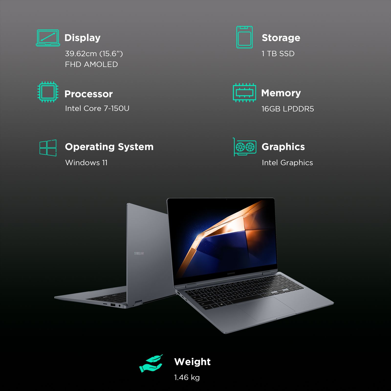 SAMSUNG Galaxy Book4 360 Intel Core Ultra 7 Touchscreen 2-in-1 Laptop (16GB, 1TB SSD, Windows 11 Home, 15.6 inch FHD AMOLED Display, MS Office 2021, Gray, 1.46 KG) SAMSUNG Galaxy Book4 360 Intel Core Ultra 7 Touchscreen 2-in-1 Laptop (16GB, 1TB SSD, Windows 11 Home, 15.6 inch FHD AMOLED Display, MS Office 2021, Gray, 1.46 KG)_3