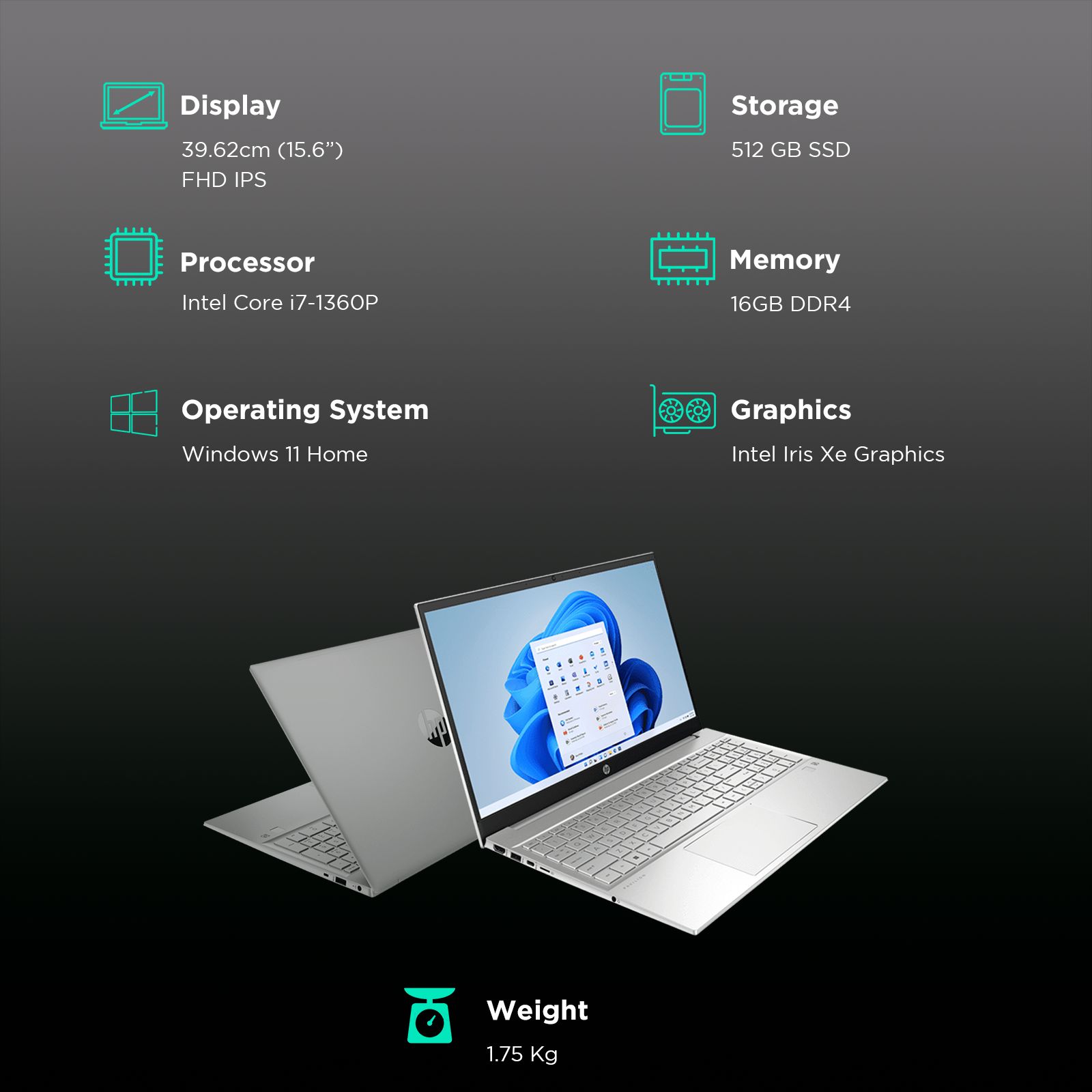HP 15-eg3032TU Intel Core i7 13th Gen Laptop (16GB, 512GB SSD, Windows 11 Home, 16GB Graphics, 15.6 inch Full HD IPS Display, MS Office 2021, Natural Silver, 1.75 KG)_3