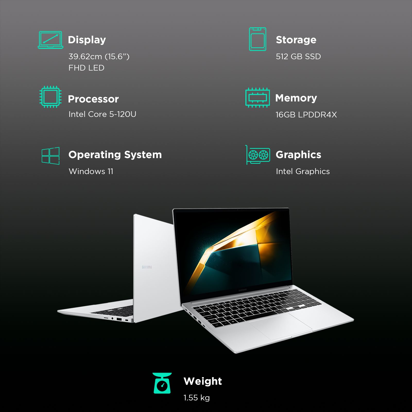 SAMSUNG Galaxy Book4 Intel Core 5 Thin and Light Laptop (16GB, 512GB SSD, Windows 11 Home, 15.6 inch Full HD LED Display, MS Office, SIlver, 1.55 KG)_3