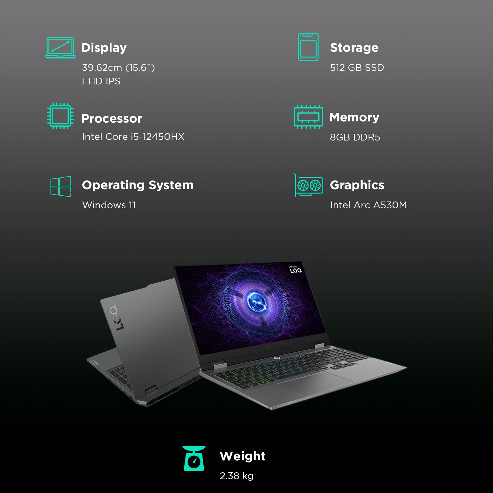 Lenovo LOQ 15IAX9I Intel Core i5 12th Gen Gaming Laptop (8GB, 512GB SSD, Windows 11 Home, 4GB Graphics, 15.6 inch 144 Hz Full HD IPS Display, Intel Arc A530M, MS Office Home & Student 2021, Luna Grey, 2.38 KG) Lenovo LOQ 15IAX9I Intel Core i5 12th Gen Gaming Laptop (8GB, 512GB SSD, Windows 11 Home, 4GB Graphics, 15.6 inch 144 Hz Full HD IPS Display, Intel Arc A530M, MS Office Home & Student 2021, Luna Grey, 2.38 KG)_3