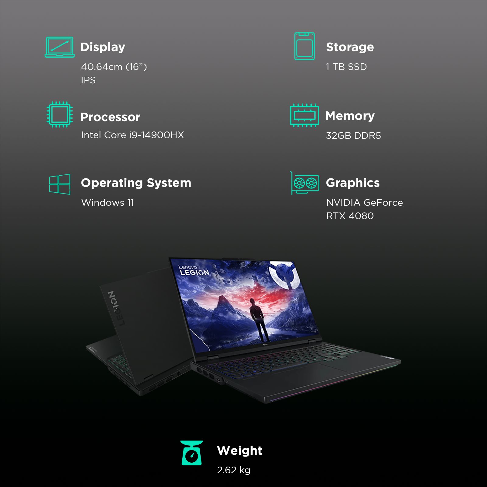 Lenovo Legion Pro 7i 16IRX9H Intel Core i9 14th Gen Gaming Laptop (32GB, 1TB SSD, Windows 11 Home, 12GB Graphics, 16 inch 240 Hz WQXGA IPS Display, NVIDIA GeForce RTX 4080, MS Office Home & Student 2021, Eclipse Black, 2.62 KG)_3