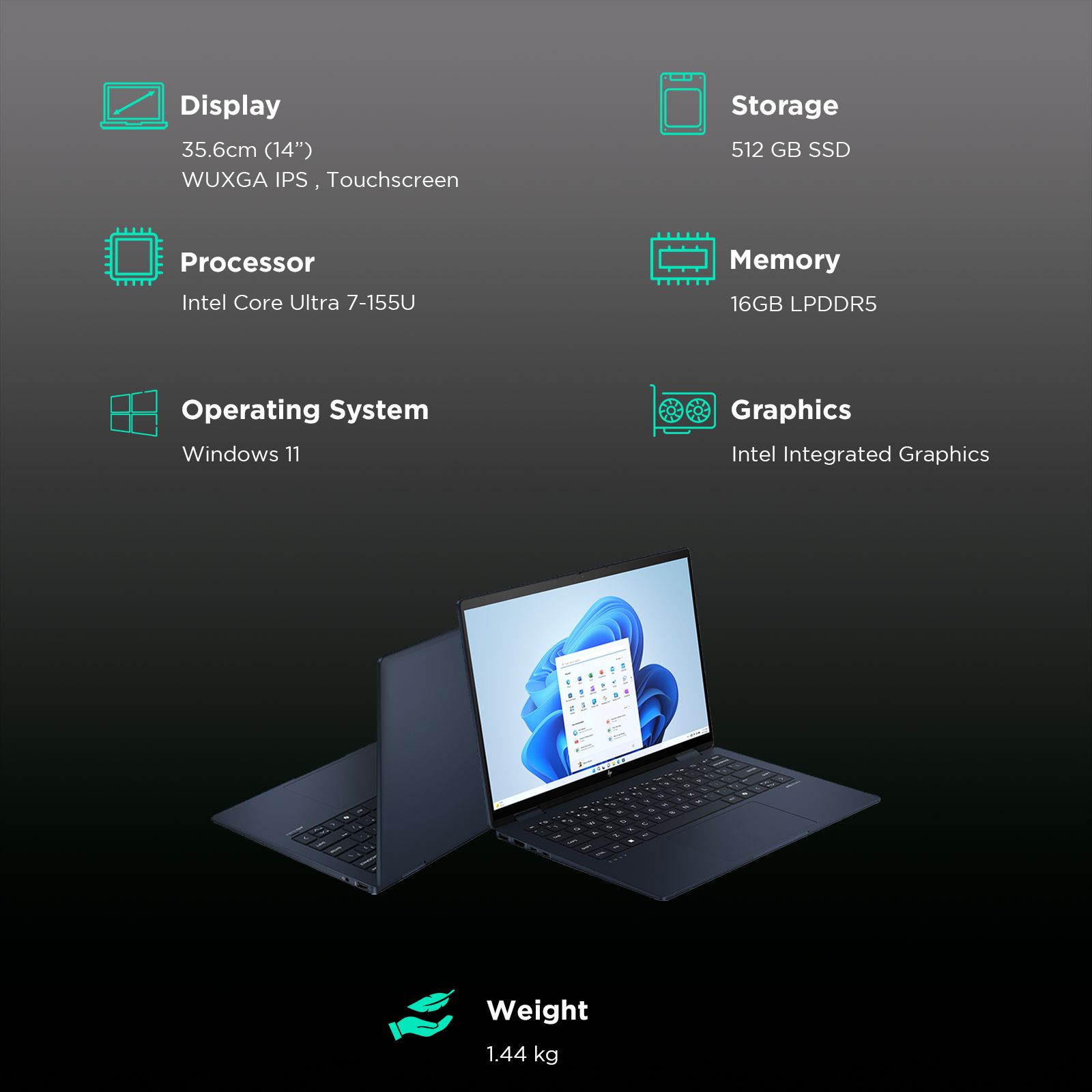 HP Envy x360 14t fc000 Intel Core Ultra 7 Touchscreen 2-in-1 Laptop (16GB, 512GB SSD, Windows 11 Home, 14 inch WUXGA IPS Display, MS Office 2021, Atmospheric Blue, 1.44 KG)_3