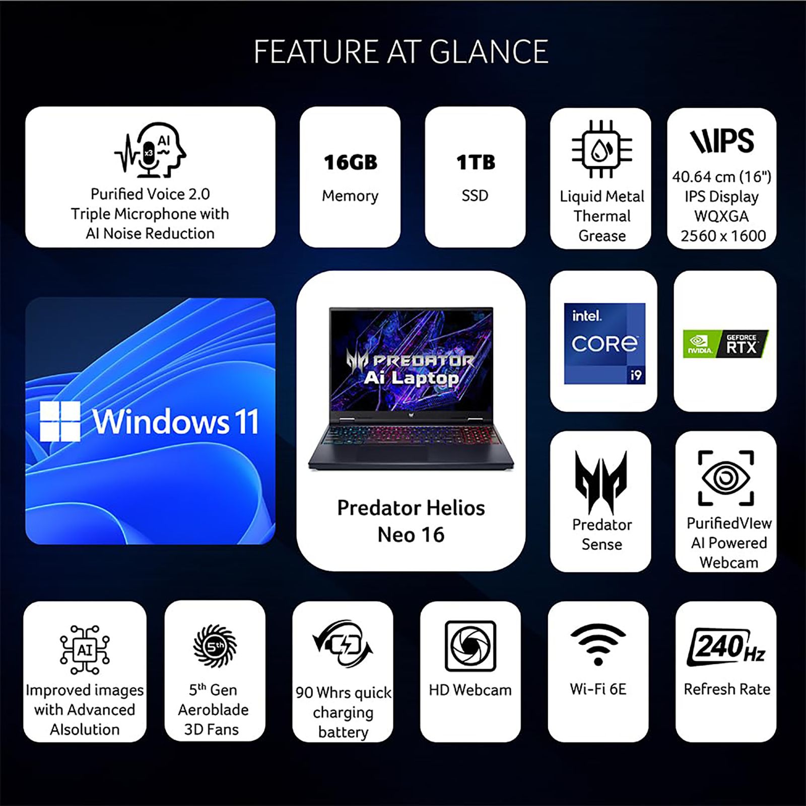 acer Predator Helios Neo 16 Intel Core i9 14th Gen Gaming Laptop (16GB, 1TB SSD, Windows 11 Home, 8GB Graphics, 16 inch 240 Hz WQXGA IPS Display, NVIDIA GeForce RTX 4070, Abyssal Black, 2.8 KG)_16