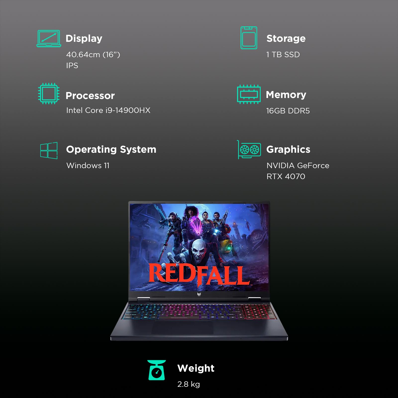 acer Predator Helios Neo 16 Intel Core i9 14th Gen Gaming Laptop (16GB, 1TB SSD, Windows 11 Home, 8GB Graphics, 16 inch 240 Hz WQXGA IPS Display, NVIDIA GeForce RTX 4070, Abyssal Black, 2.8 KG)_3