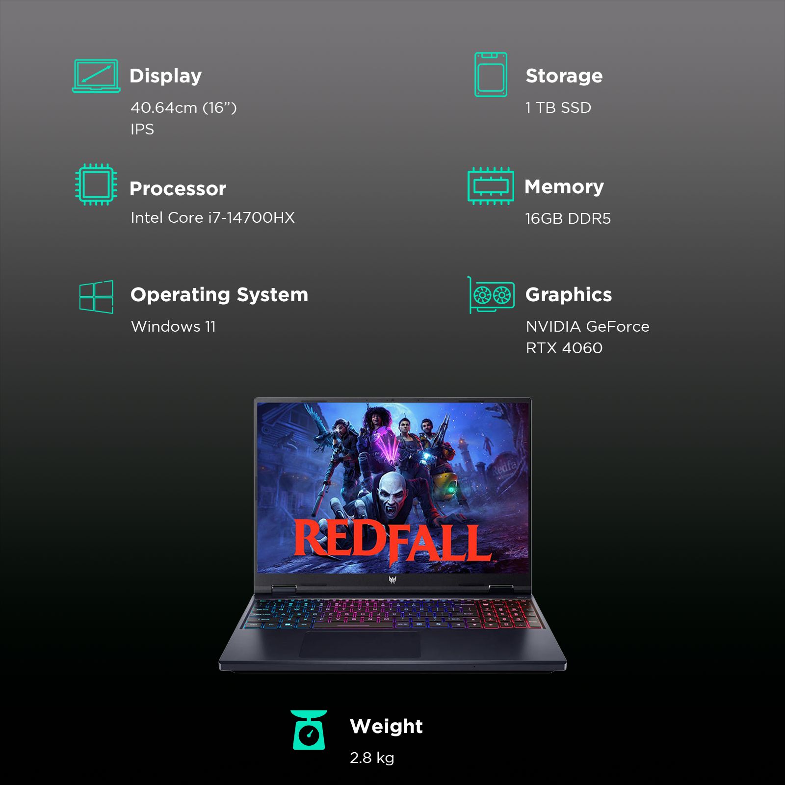acer Predator Helios Neo 16 Intel Core i7 14th Gen Gaming Laptop (16GB, 1TB SSD, Windows 11 Home, 8GB Graphics, 16 inch 165 Hz WQXGA IPS Display, NVIDIA GeForce RTX 4060, Abyssal Black, 2.8 KG)_3