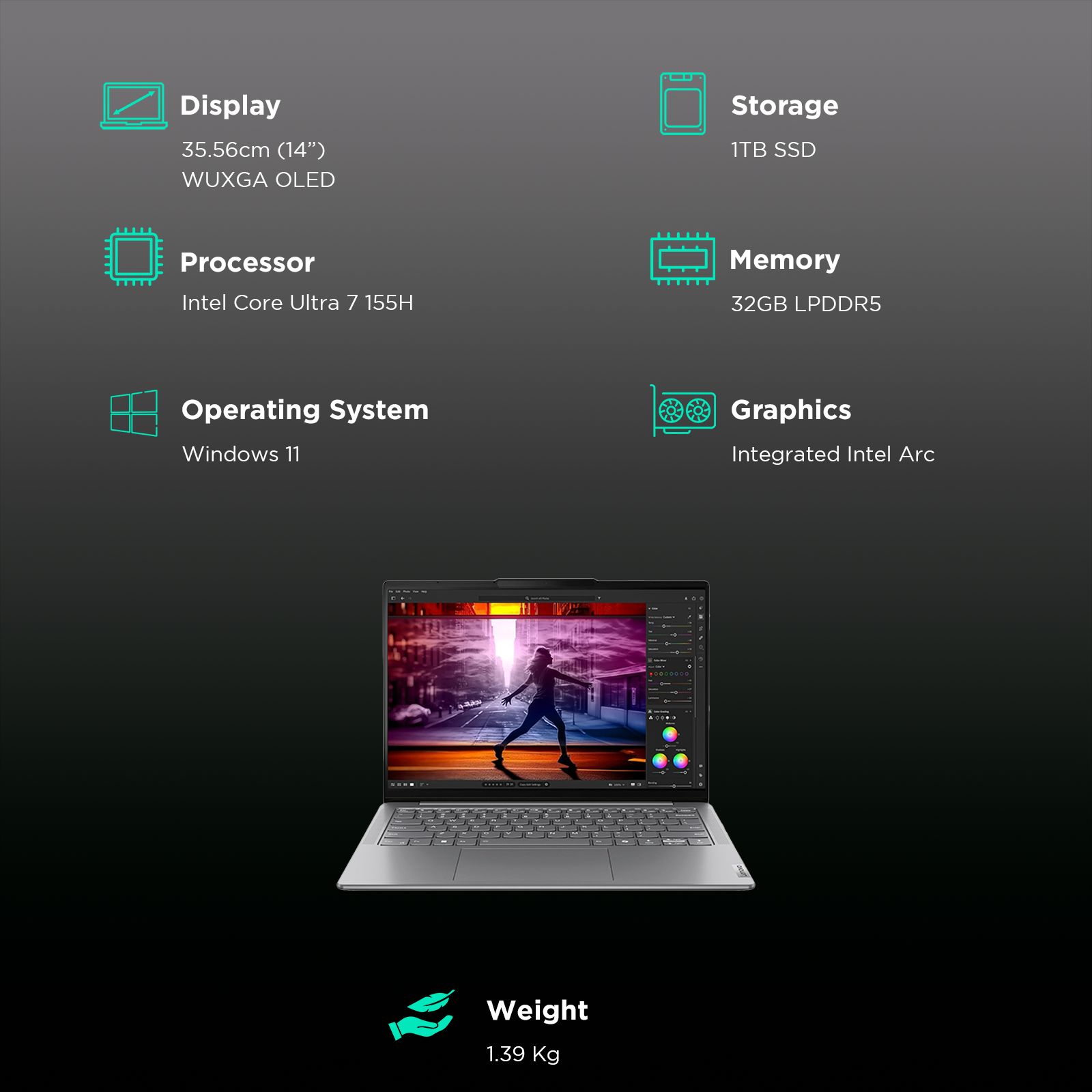 Lenovo Yoga Slim 7 14IMH9 Intel Core Ultra 7 Laptop (32GB, 1TB SSD, Windows 11 Home, 14 inch WUXGA OLED Display, MS Office 2021, Luna Grey, 1.39 KG)_3