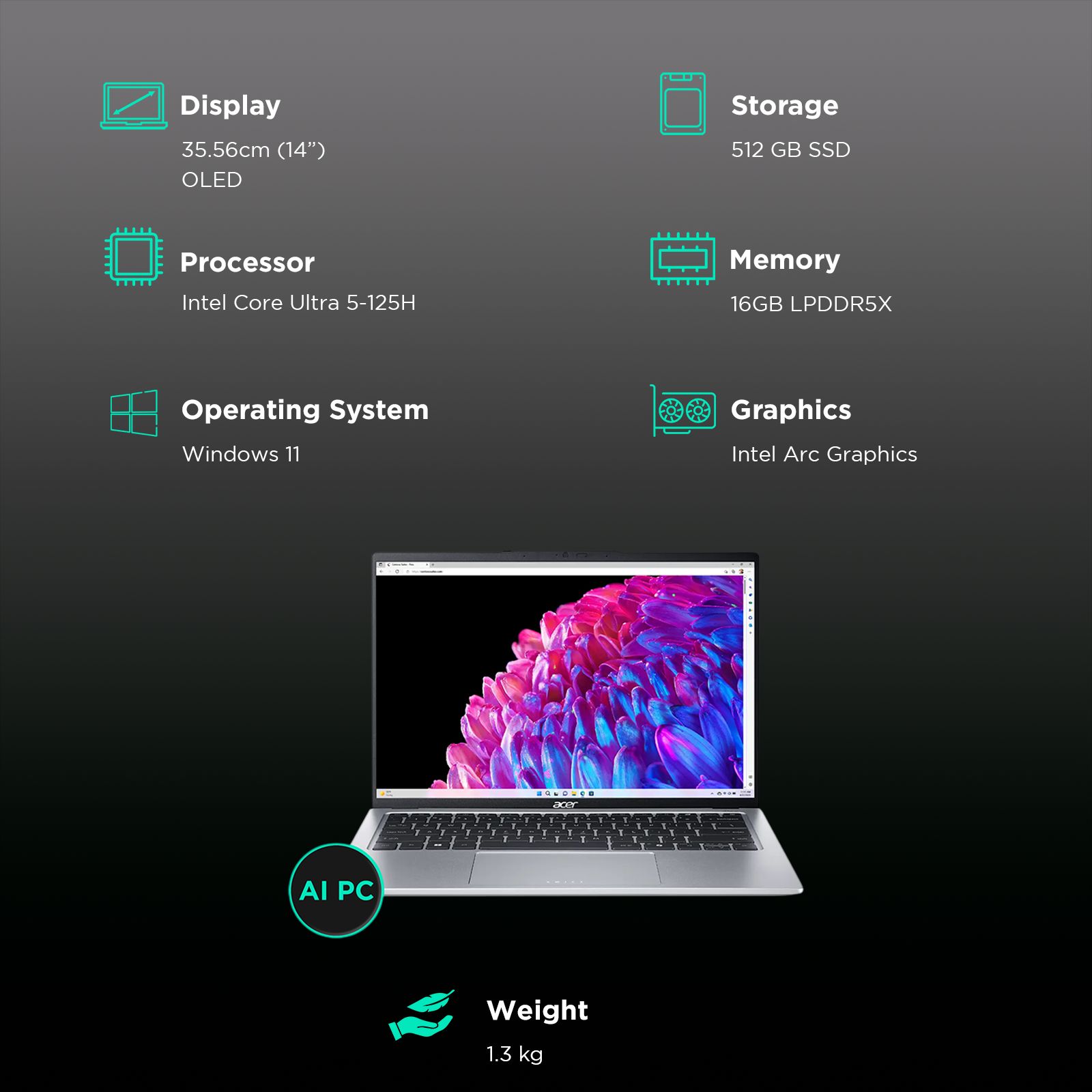 acer Swift Go 14 SFG14-73-53CL Intel Core Ultra 5 Thin & Light Laptop (16GB, 512GB SSD, Windows 11 Home, 14 inch OLED Display, Silver, 1.30 KG) acer Swift Go 14 SFG14-73-53CL Intel Core Ultra 5 Thin & Light Laptop (16GB, 512GB SSD, Windows 11 Home, 14 inch OLED Display, Silver, 1.30 KG)_3
