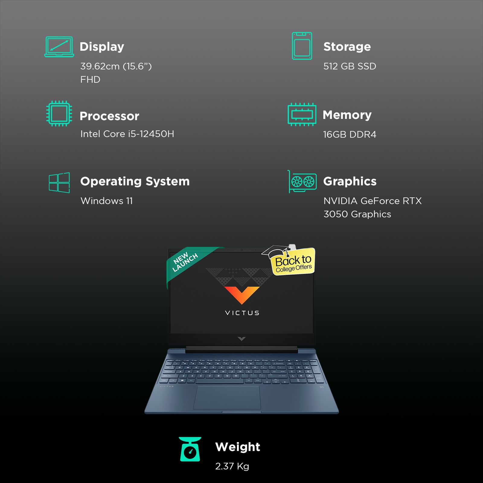 HP Victus 15 FA0888TX Intel Core i5 12th Gen Gaming Laptop (16GB, 512GB SSD, Windows 11 Home, 4GB Graphics, 15.6 inch 144 Hz FHD Display, NVIDIA GeForce RTX 3050, MS Office 2021, Performance Blue, 2.37 KG) HP Victus 15 FA0888TX Intel Core i5 12th Gen Gaming Laptop (16GB, 512GB SSD, Windows 11 Home, 4GB Graphics, 15.6 inch 144 Hz FHD Display, NVIDIA GeForce RTX 3050, MS Office 2021, Performance Blue, 2.37 KG)_3