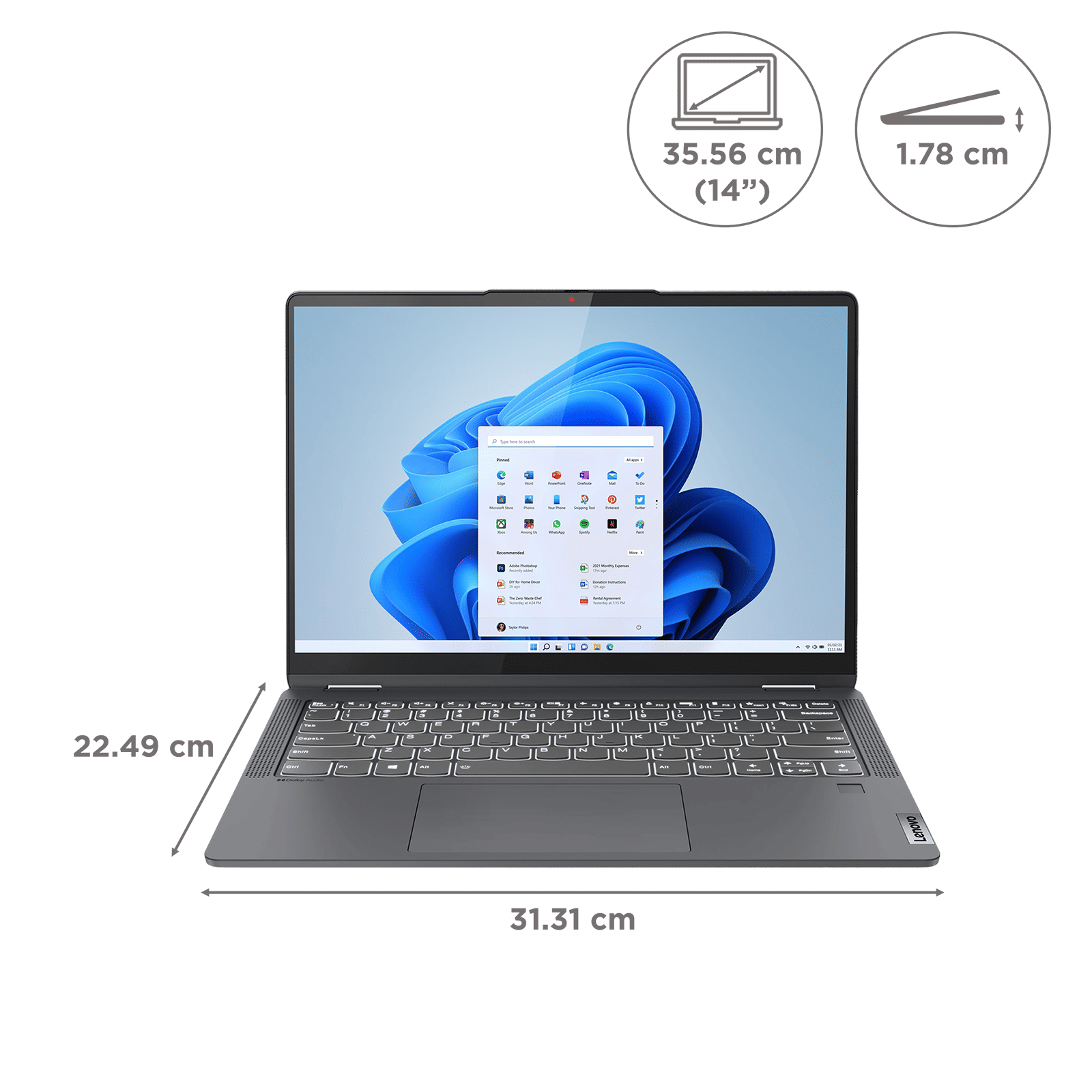 Lenovo IdeaPad Flex 5 14ALC7 AMD Ryzen 7 Touchscreen Laptop (16GB, 512GB SSD, Windows 11 Home, 14 inch WUXGA IPS Display, MS Office Home & Student 2021, Storm Grey, 1.55 KG)_2