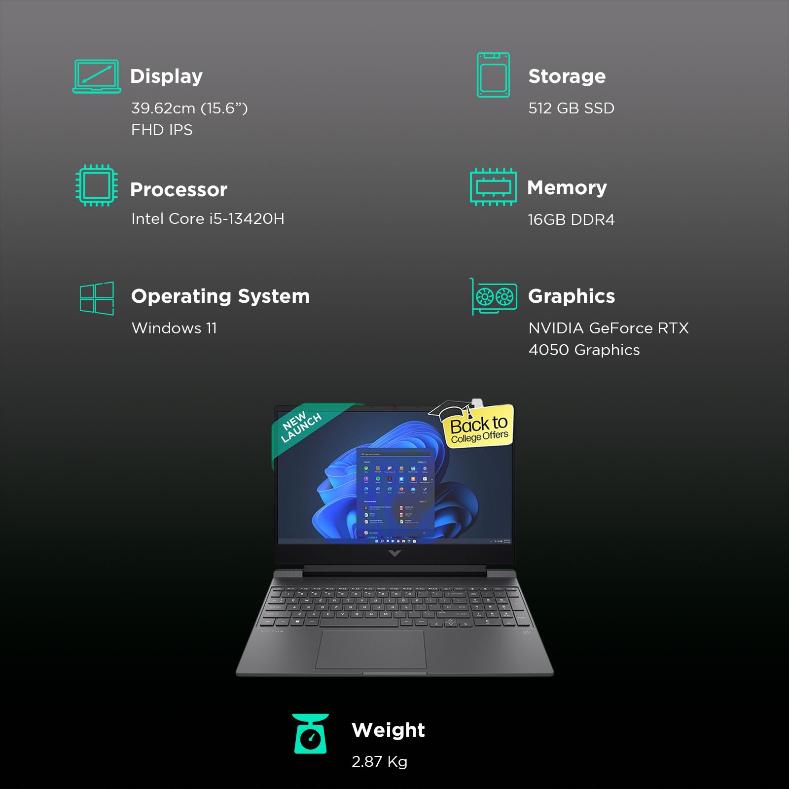 HP Victus 15 fa1279TX Intel Core i5 13th Gen Gaming Laptop (16GB, 512GB SSD, Windows 11, 6GB Graphics, 15.6 inch 144 Hz FHD Display, NVIDIA GeForce RTX 4050, MS Office 2021, Mica Silver, 2.29 KG) HP Victus 15 fa1279TX Intel Core i5 13th Gen Gaming Laptop (16GB, 512GB SSD, Windows 11, 6GB Graphics, 15.6 inch 144 Hz FHD Display, NVIDIA GeForce RTX 4050, MS Office 2021, Mica Silver, 2.29 KG)_3