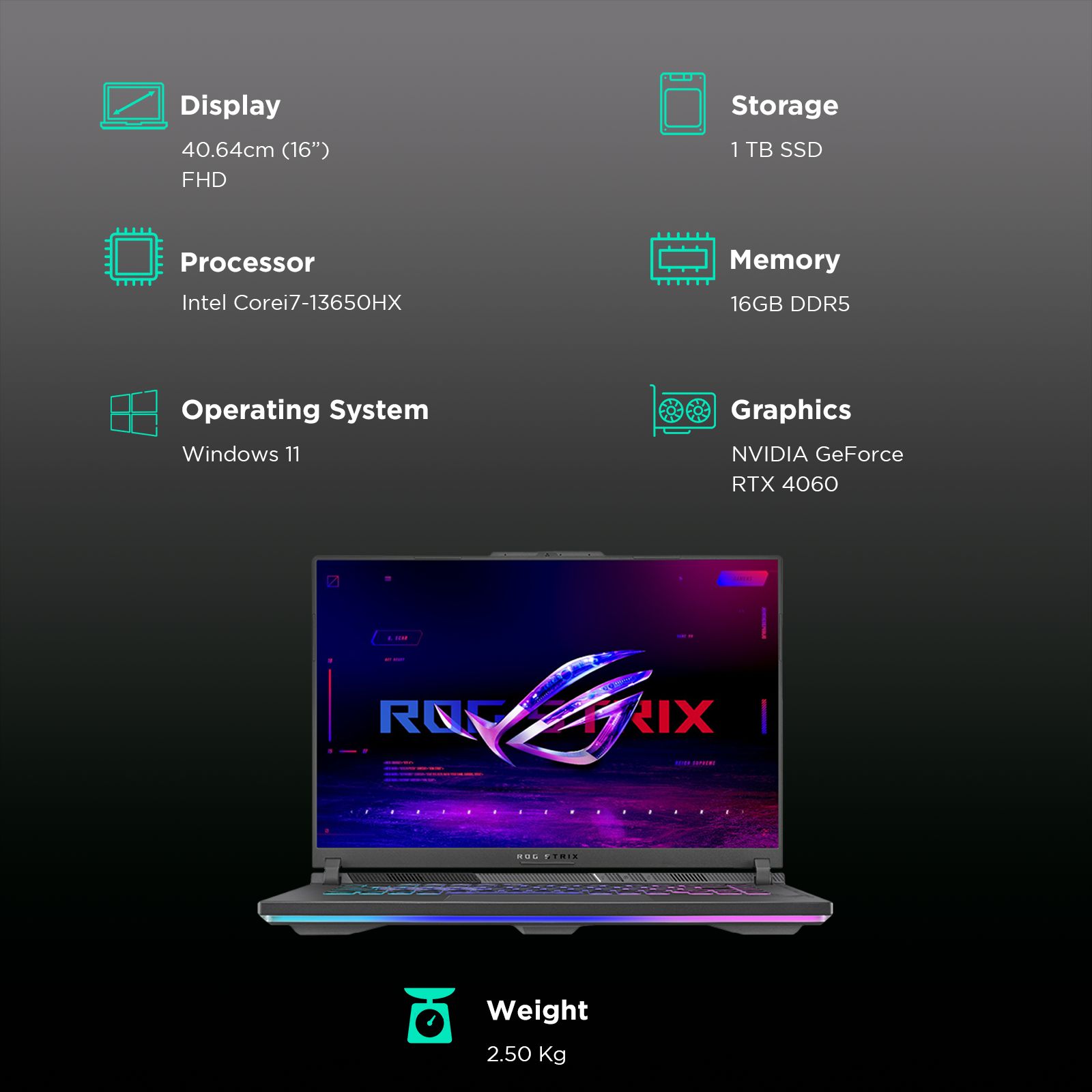 ASUS ROG Strix G16 G614JV-N3474WS Intel Core i7 13th Gen Gaming Laptop (16GB, 1TB SSD, Windows 11 Home, 8GB Graphics, 16 inch 165 Hz WUXGA IPS Display, NVIDIA GeForce RTX 4060, MS Office Home and Student 2021, Eclipse Gray, 2.5 KG)_3