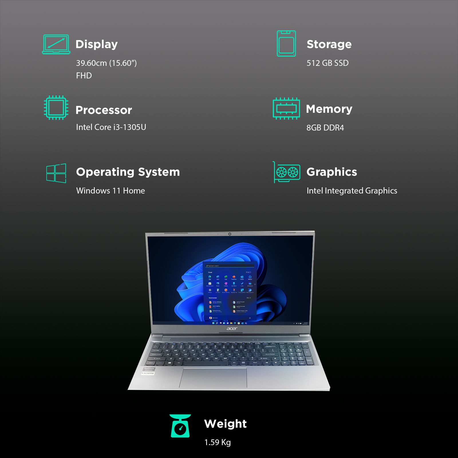 acer Aspire Lite AL15-53 Intel Core i3 13th Gen Thin & Light Laptop (8GB, 512GB SSD, Windows 11 Home, 15.6 inch Full HD Display, MS Office, Steel Gray, 1.59 KG) acer Aspire Lite AL15-53 Intel Core i3 13th Gen Thin & Light Laptop (8GB, 512GB SSD, Windows 11 Home, 15.6 inch Full HD Display, MS Office, Steel Gray, 1.59 KG)_3