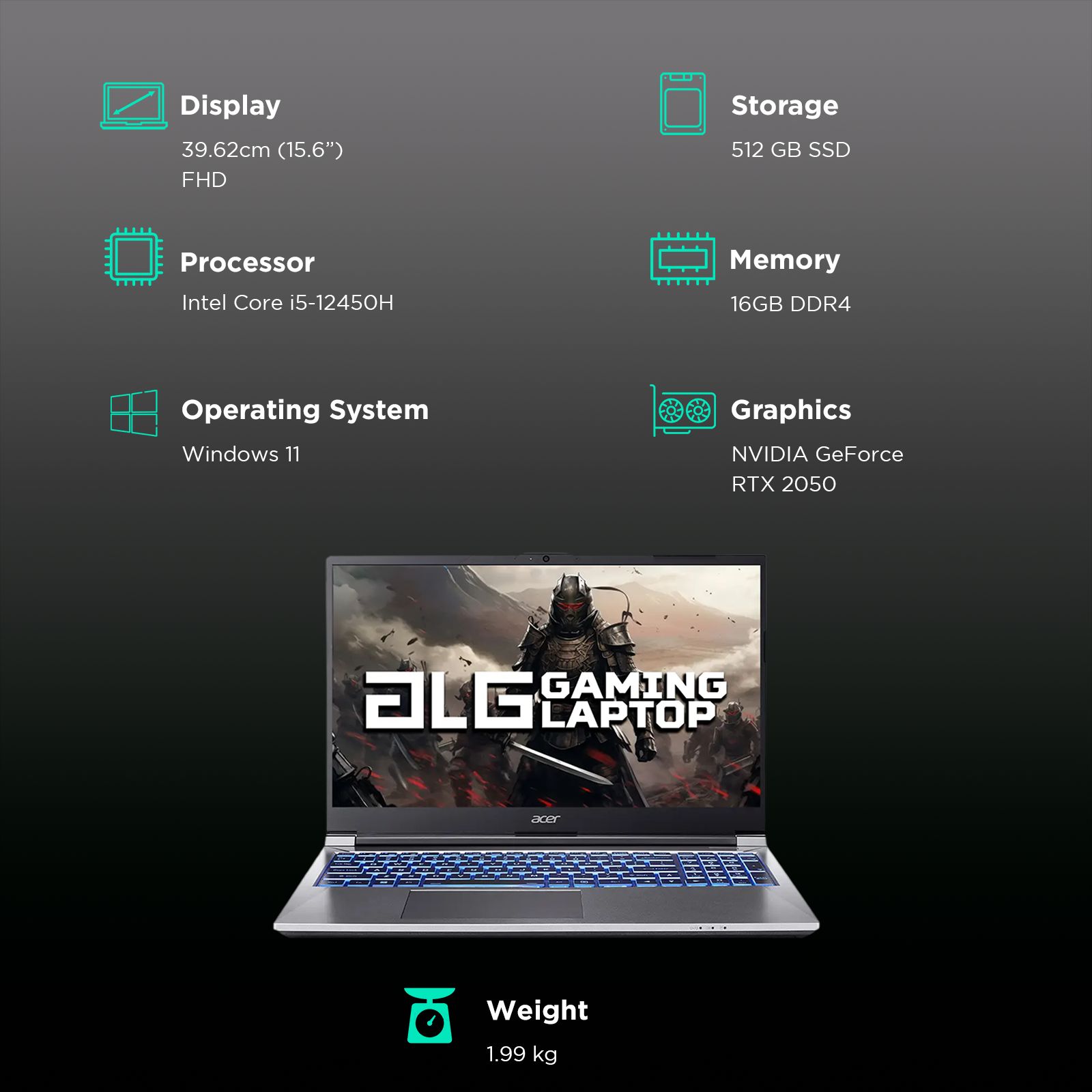 acer ALG AL15G-52 Intel Core i5 12th Gen Gaming Laptop (16GB, 512GB SSD, Windows 11 Home, 4GB Graphics, 15.6 inch 60 Hz Full HD Display, NVIDIA GeForce RTX 2050, Steel Gray, 1.99 KG) _3
