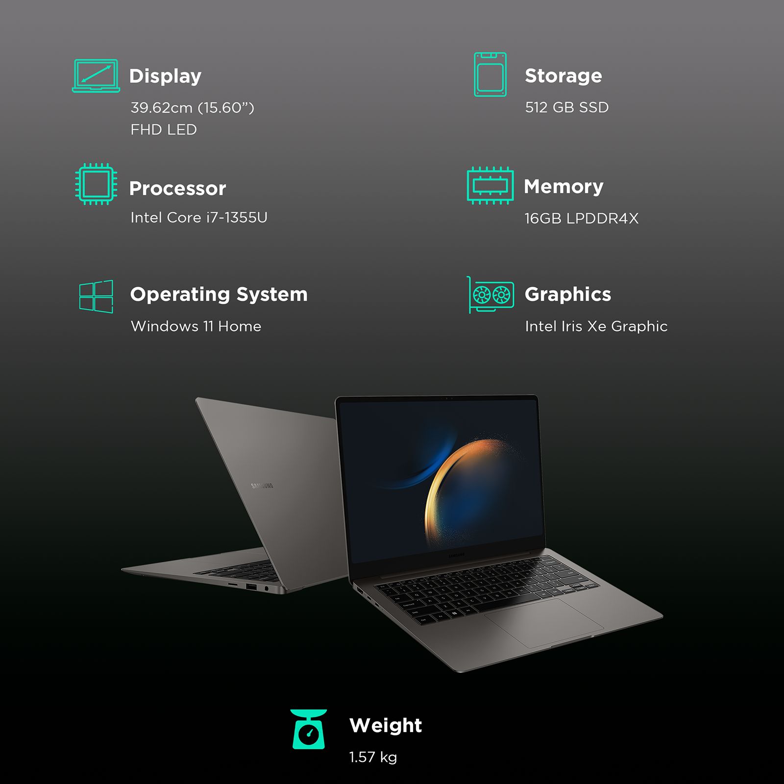 SAMSUNG Galaxy Book4 Intel Core i7 13th Gen Thin & Light Laptop (16GB, 512GB SSD, Windows 11 Home, 15.6 inch Full HD LED Display, MS Office 2021, Gray, 1.55 KG)_3
