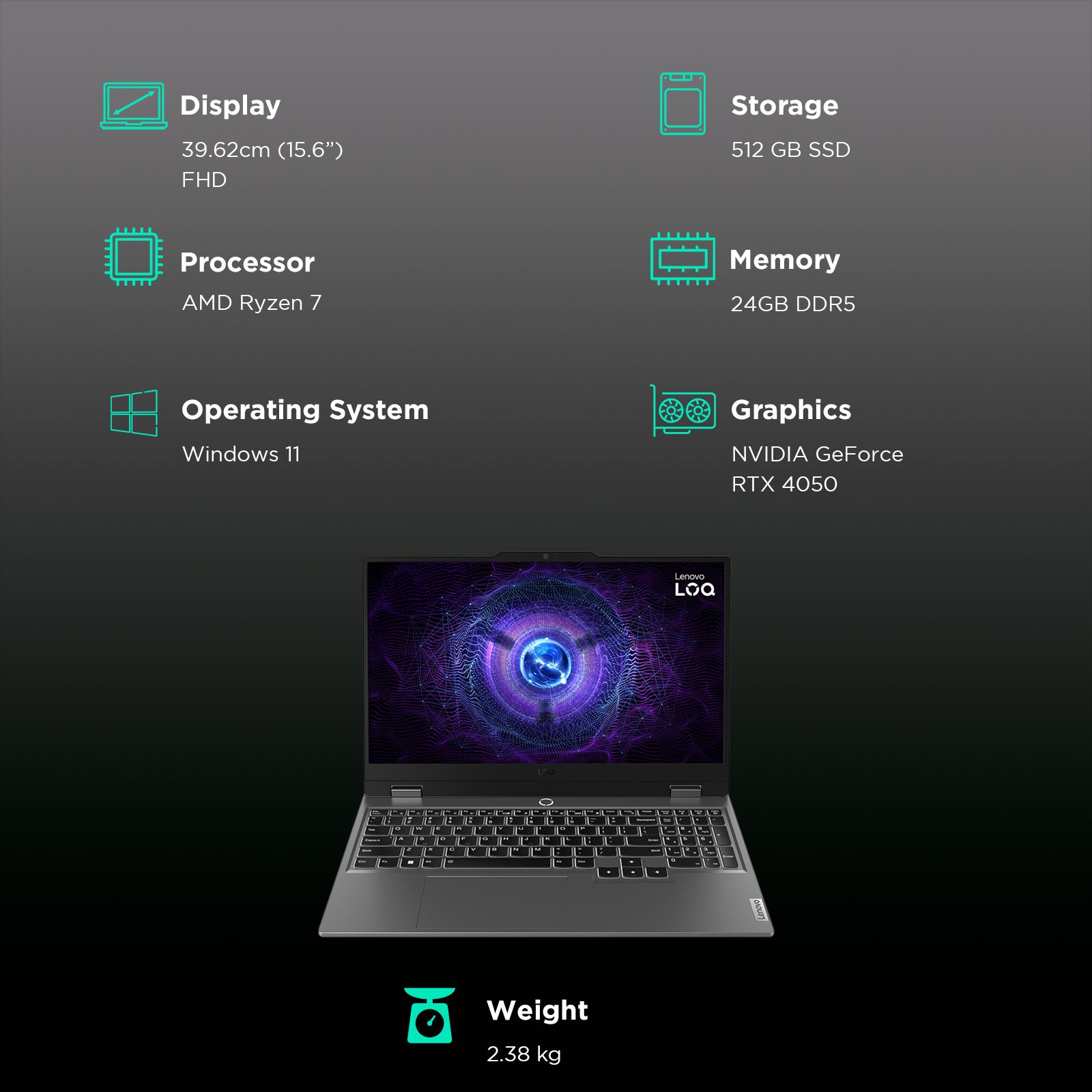 Lenovo LOQ 15ARP9 AMD Ryzen 7 Gaming Laptop (24GB, 512GB SSD, Windows 11 Home, 6GB Graphics, 15.6 inch 144 Hz Full HD IPS Display, NVIDIA GeForce RTX 4050, MS Office 2021, Luna Grey, 2.38 KG) Lenovo LOQ 15ARP9 AMD Ryzen 7 Gaming Laptop (24GB, 512GB SSD, Windows 11 Home, 6GB Graphics, 15.6 inch 144 Hz Full HD IPS Display, NVIDIA GeForce RTX 4050, MS Office 2021, Luna Grey, 2.38 KG)_3