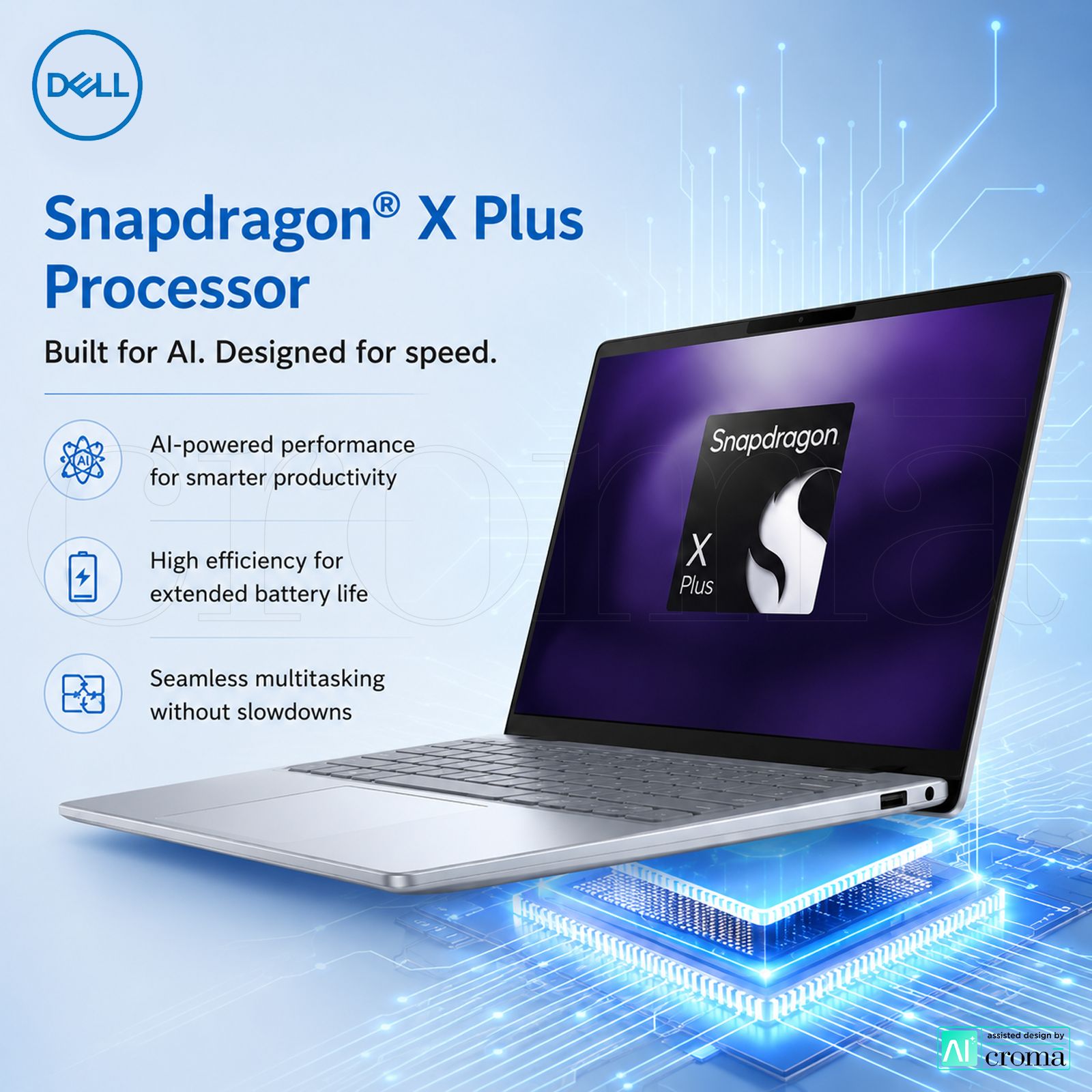 DELL Inspiron 14 Plus Snapdragon X Plus Touchscreen Thin & Light Laptop (16GB, 512GB SSD, Windows 11 Home, 14 inch QHD Plus IPS Display, MS Office 2021, Ice Blue, 1.40 KG)_3