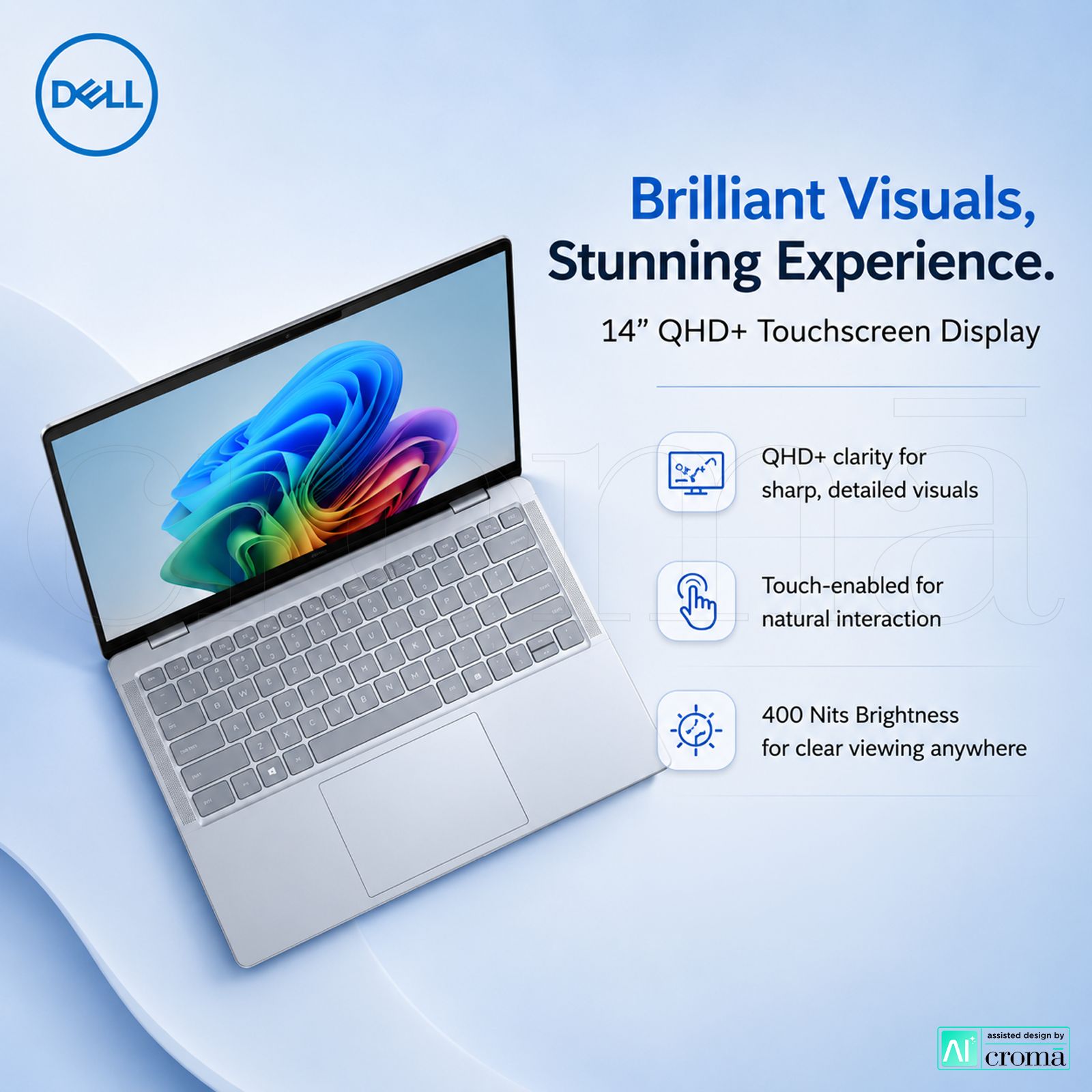 DELL Inspiron 14 Plus Snapdragon X Plus Touchscreen Thin & Light Laptop (16GB, 512GB SSD, Windows 11 Home, 14 inch QHD Plus IPS Display, MS Office 2021, Ice Blue, 1.40 KG)_4