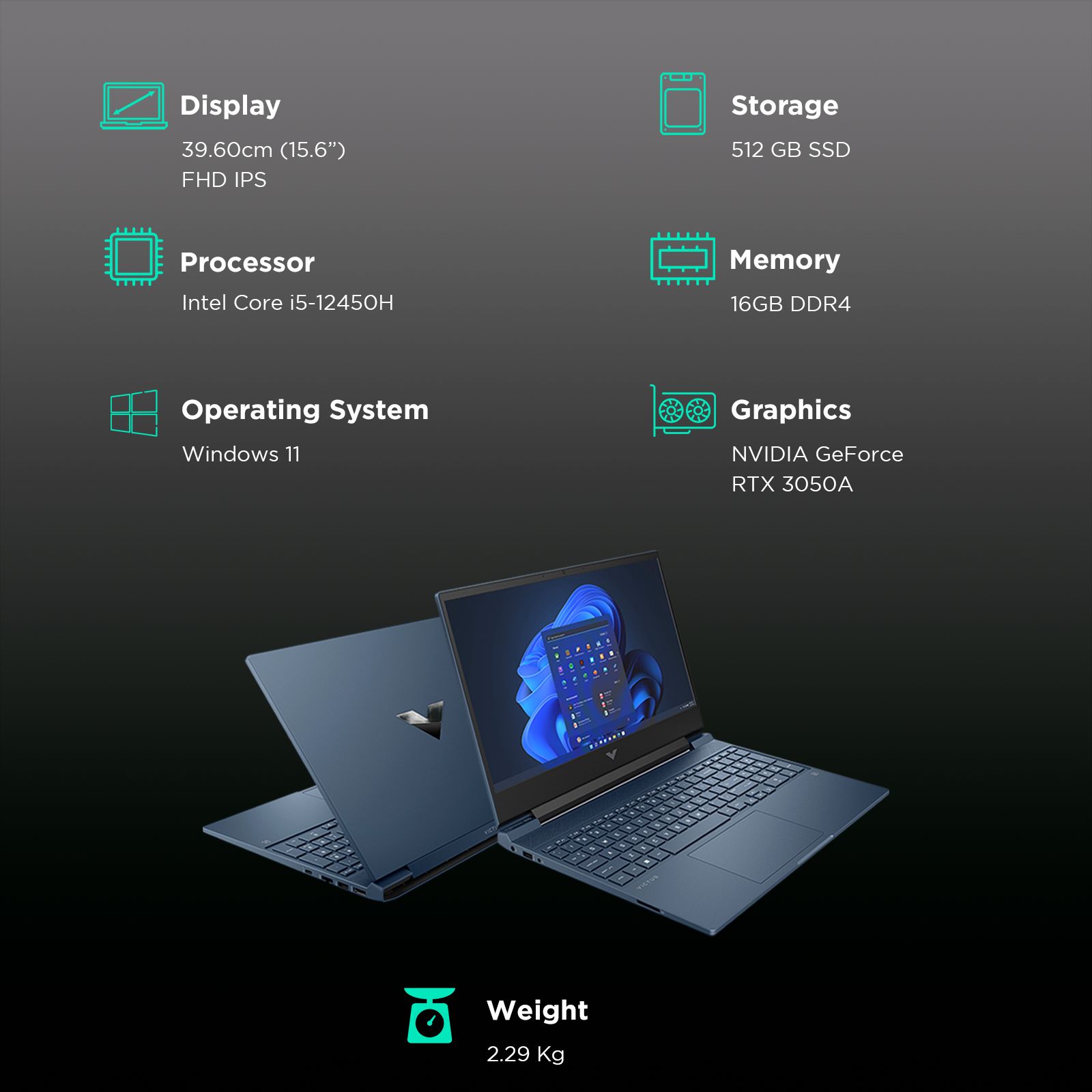 HP Victus 15-FA1400TX Intel Core i5 12th Gen Gaming Laptop (16GB, 512 GB SSD, Windows 11 Home, 4GB Graphics, 15.6 inch 144 Hz Full HD IPS Display, NVIDIA GeForce RTX 3050, MS Office Home & Student 2021, Performance Blue, 2.29 KG)_3