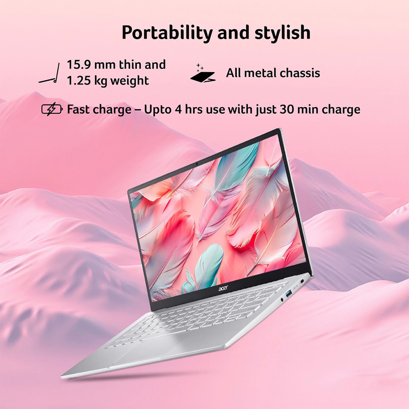 acer Swift Go AMD Ryzen 7 7730U Thin & Light Laptop (16GB, 512GB SSD, Windows 11 Home, 14 inch Full HD IPS Display, MS Office, Pure Silver, 1.25 KG)_8