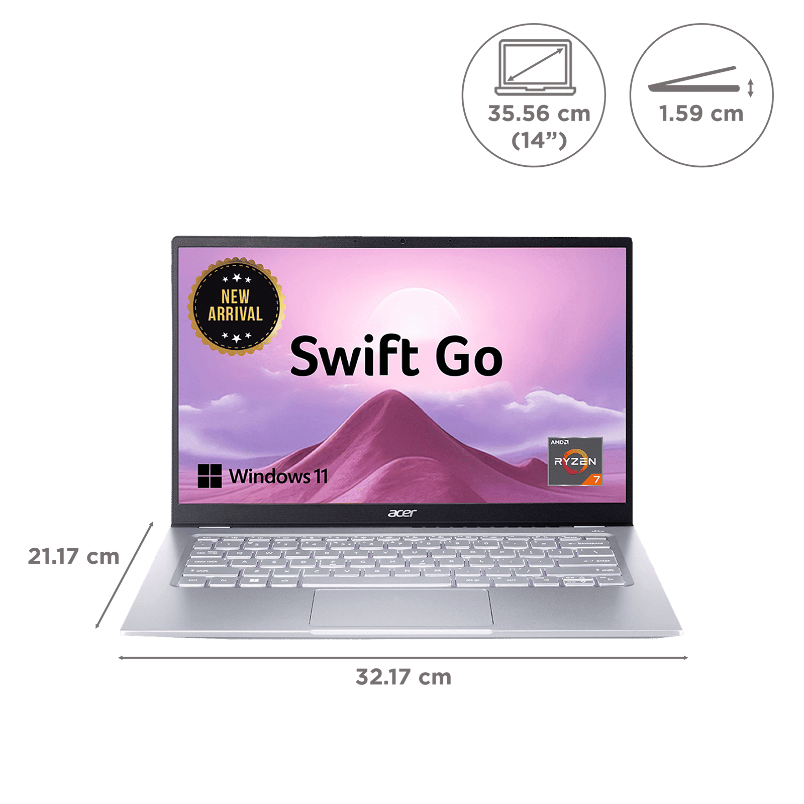 acer Swift Go AMD Ryzen 7 7730U Thin & Light Laptop (16GB, 512GB SSD, Windows 11 Home, 14 inch Full HD IPS Display, MS Office, Pure Silver, 1.25 KG)_2