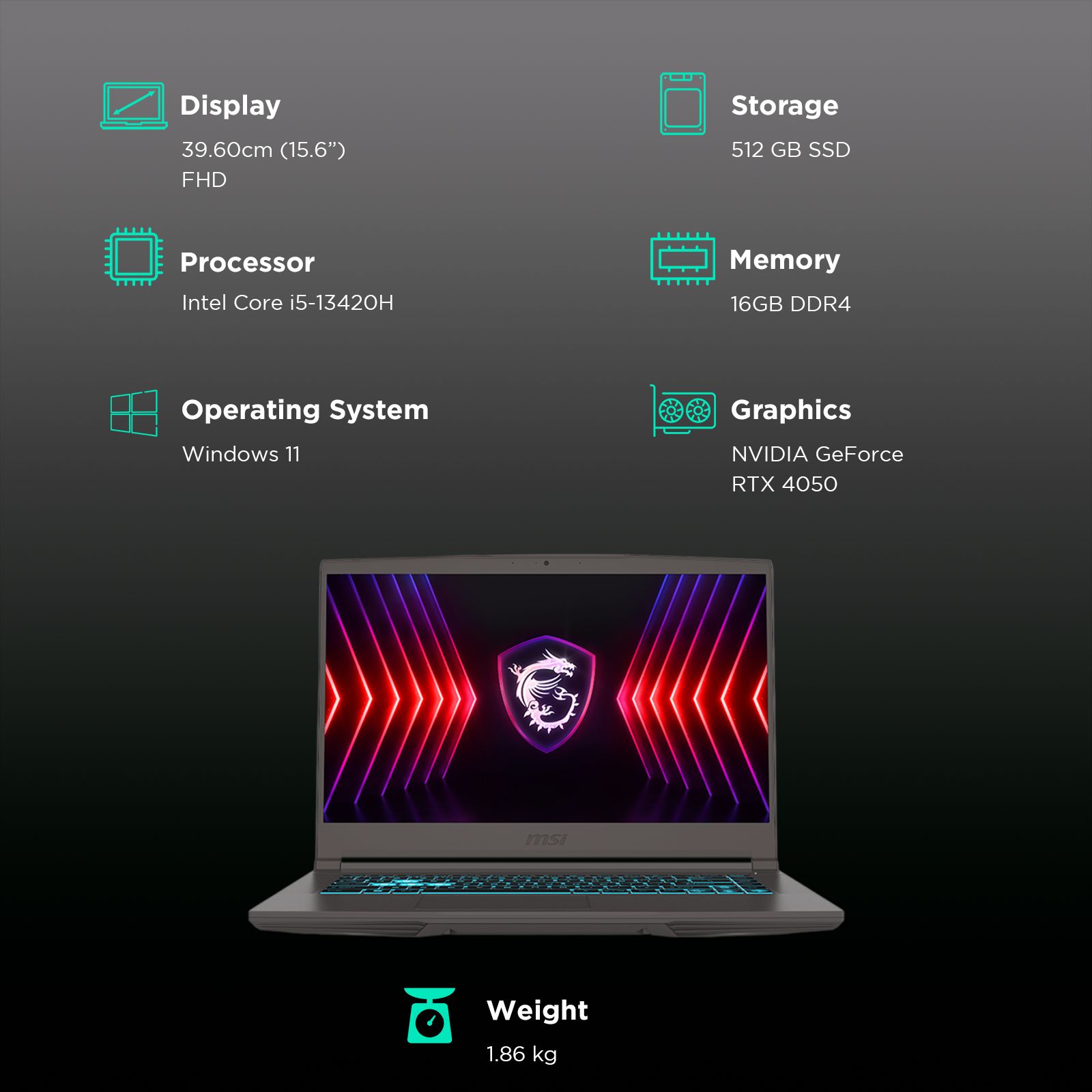 MSI Thin 15 B13VE-2611IN Intel Core i5 13th Gen Gaming Laptop (16GB, 512GB SSD, Windows 11 Home, 6GB Graphics, 15.6 inch 144 Hz Full HD Display, NVIDIA GeForce RTX 4050, MS Office 2021, Cosmos Gray, 1.86 KG)_3