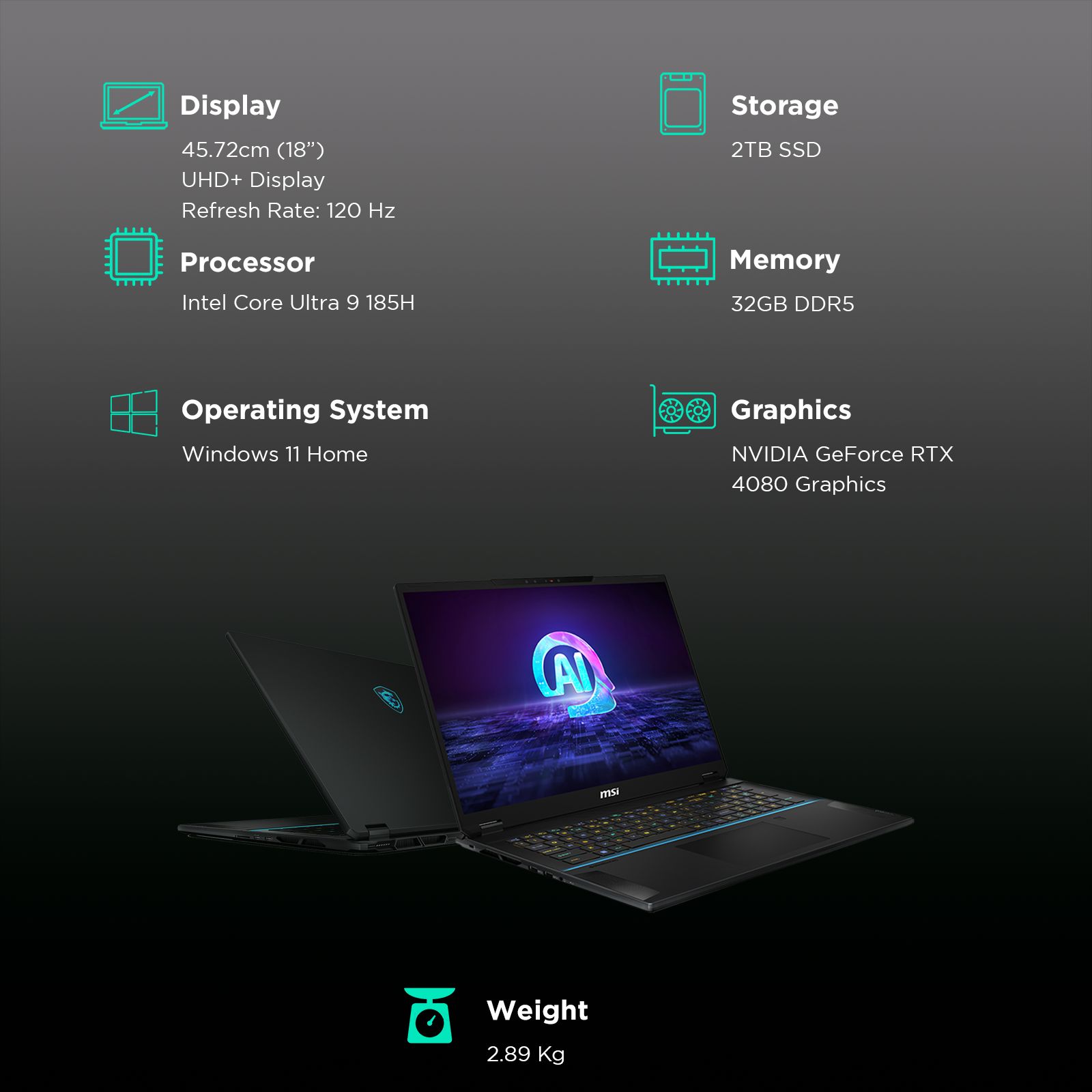 MSI Stealth 18 AI Studio A1VHG 023IN Intel Core Ultra 9 Gaming Laptop (32GB, 2TB SSD, Windows 11 Home, 12GB Graphics, 18 inch 120 Hz UHD Plus Display, NVIDIA GeForce RTX 4080, Midnight Black, 2.89 KG) MSI Stealth 18 AI Studio A1VHG 023IN Intel Core Ultra 9 Gaming Laptop (32GB, 2TB SSD, Windows 11 Home, 12GB Graphics, 18 inch 120 Hz UHD Plus Display, NVIDIA GeForce RTX 4080, Midnight Black, 2.89 KG)_3
