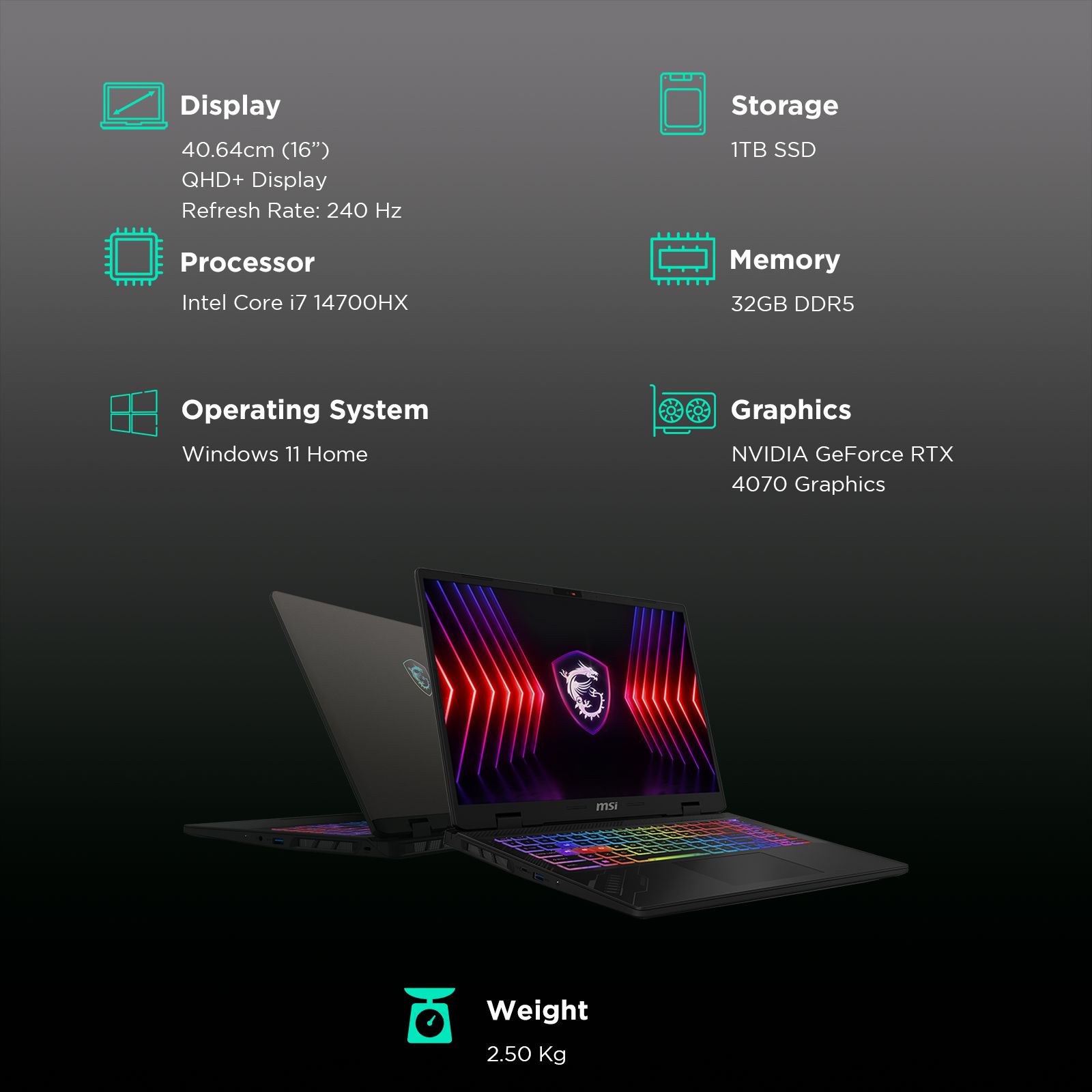MSI Crosshair 16 HX D14VGKG Intel Core i7 14th Gen Gaming Laptop (32GB, 1TB SSD, Windows 11 Home, 8GB Graphics, 16 inch 240 Hz QHD Plus IPS Level Panel Display, NVIDIA GeForce RTX 4070, Cosmos Gray, 2.5 KG) MSI Crosshair 16 HX D14VGKG Intel Core i7 14th Gen Gaming Laptop (32GB, 1TB SSD, Windows 11 Home, 8GB Graphics, 16 inch 240 Hz QHD Plus IPS Level Panel Display, NVIDIA GeForce RTX 4070, Cosmos Gray, 2.5 KG)_3