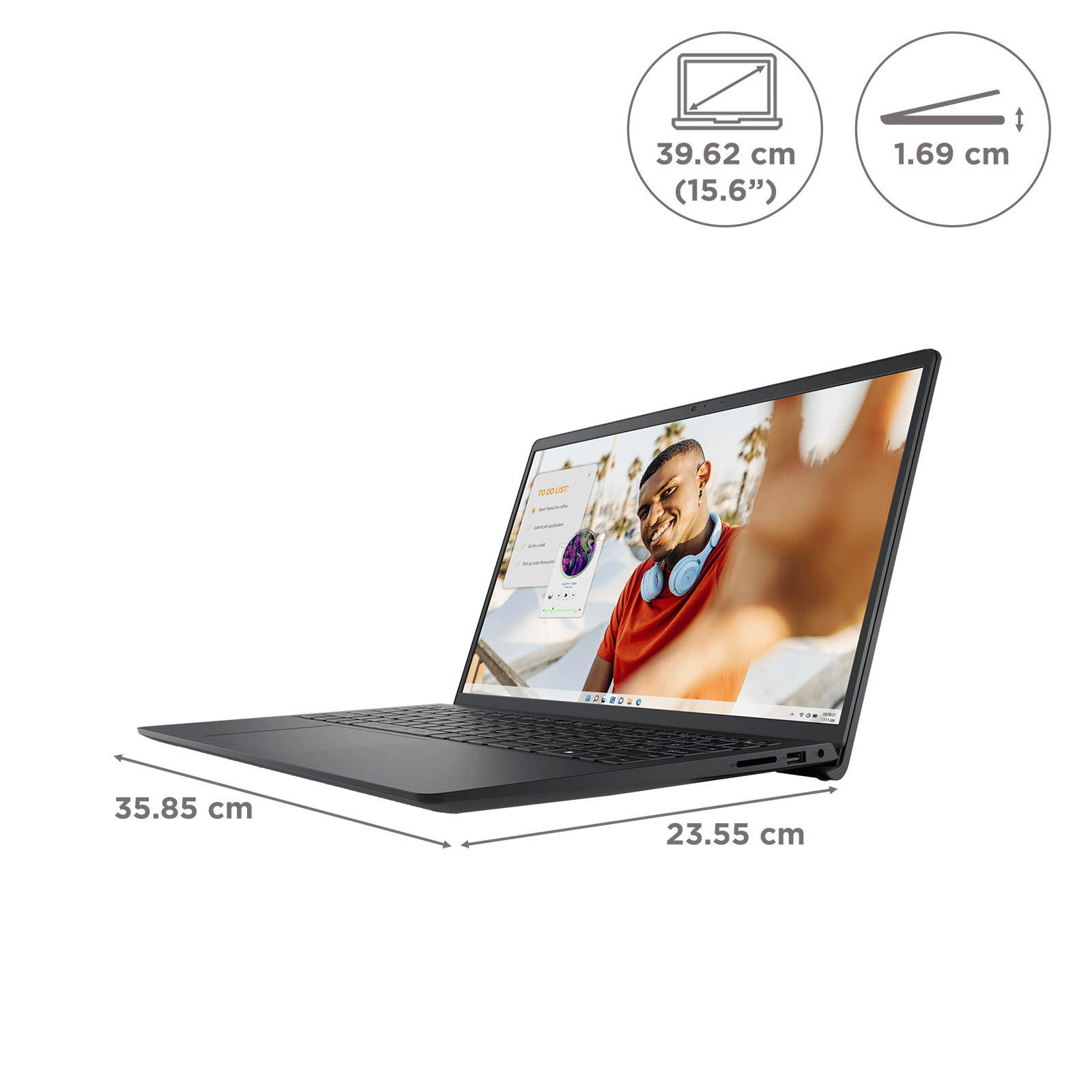 DELL Inspiron 15 3535 AMD Ryzen 3 7320U 7th Gen Notebook Laptop (8GB, 512GB SSD, Windows 11 Home, 15.6 inch Full HD Display, MS Office 2021, Carbon Black, 1.63 KG)_2