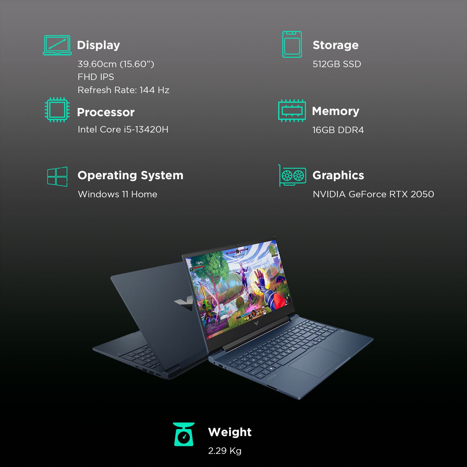 HP Victus Intel Core i5 13th Gen Gaming Laptop (16GB, 512GB SSD, Windows 11 Home, 4GB Graphics, 15.6 inch 144 Hz Full HD IPS Display, NVIDIA GeForce RTX 2050, Performance Blue, 2.29 KG) HP Victus Intel Core i5 13th Gen Gaming Laptop (16GB, 512GB SSD, Windows 11 Home, 4GB Graphics, 15.6 inch 144 Hz Full HD IPS Display, NVIDIA GeForce RTX 2050, Performance Blue, 2.29 KG)_3