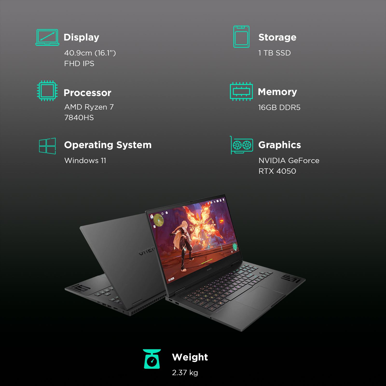 HP OMEN 16-xd0015AX AMD Ryzen 7-7840HS Gaming Laptop (16GB, 1TB SSD, Windows 11 Home, 6GB Graphics, 16.1 inch 165 Hz Full HD Display, NVIDIA GeForce RTX 4050, MS Office 2021, Shadow Black, 2.37 KG) HP OMEN 16-xd0015AX AMD Ryzen 7-7840HS Gaming Laptop (16GB, 1TB SSD, Windows 11 Home, 6GB Graphics, 16.1 inch 165 Hz Full HD Display, NVIDIA GeForce RTX 4050, MS Office 2021, Shadow Black, 2.37 KG)_3