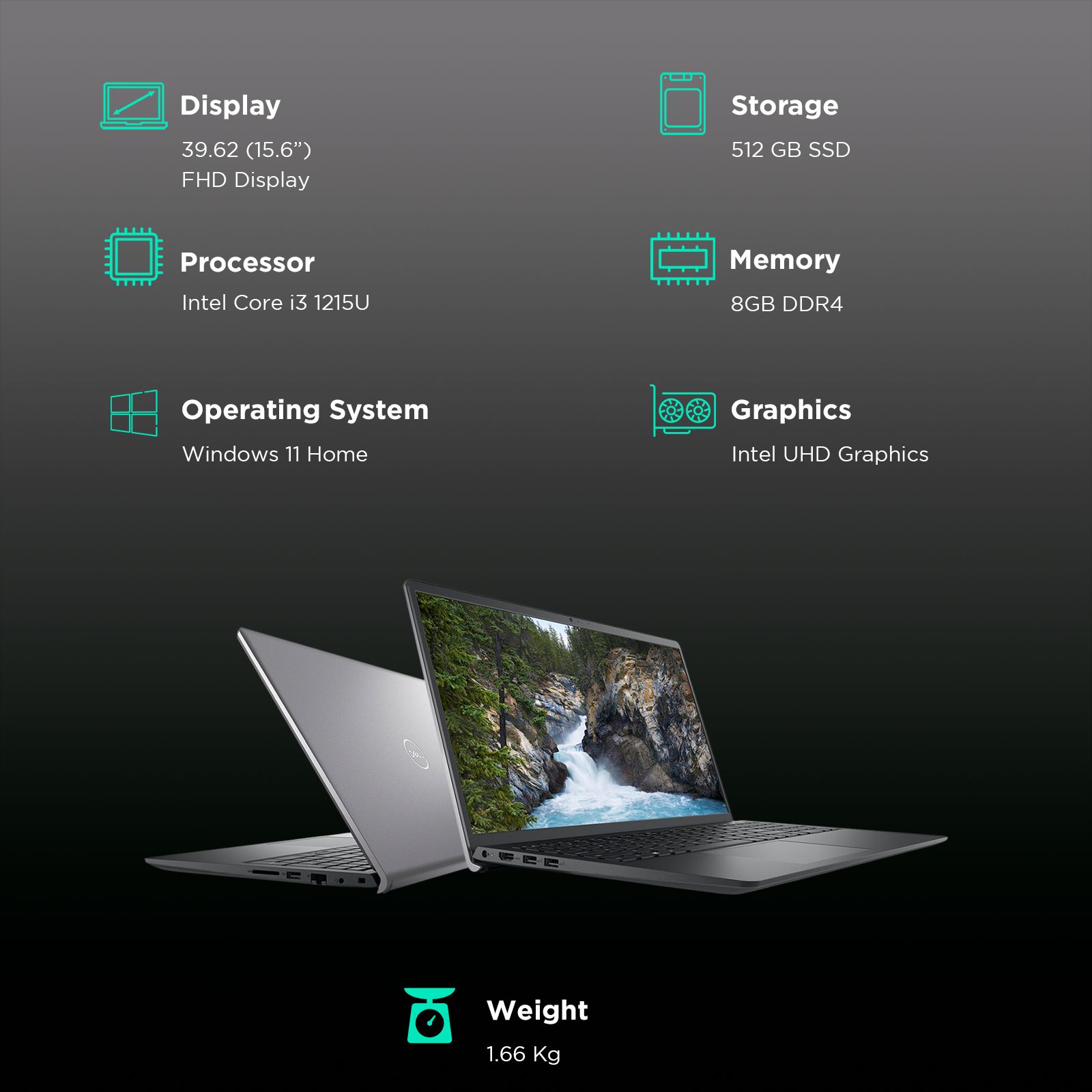DELL Vostro 3520 Intel Core i3 12th Gen Thin & Light Laptop (8GB, 512 GB SSD, Windows 11, 15.6 inch Full HD Display, MS Office, Titan Grey, 1.66 KG)_3