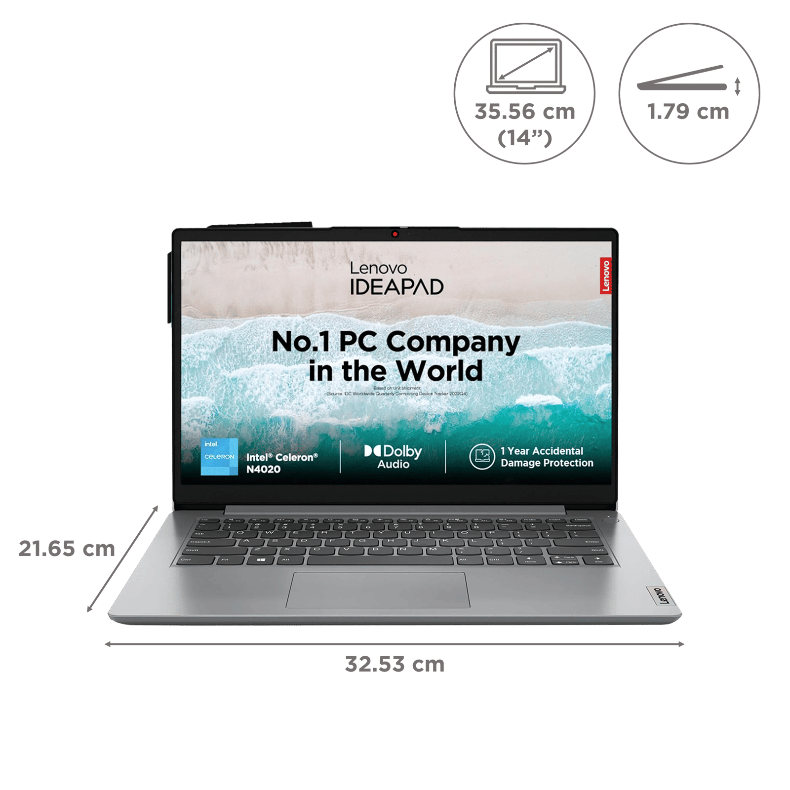 Lenovo IdeaPad 1 14IGL7 Intel Celeron N4020 Thin & Light Laptop (8GB, 512GB SSD, Windows 11 Home, 14 inch HD Display, MS Office 2021, Cloud Grey, 1.3 KG)_2