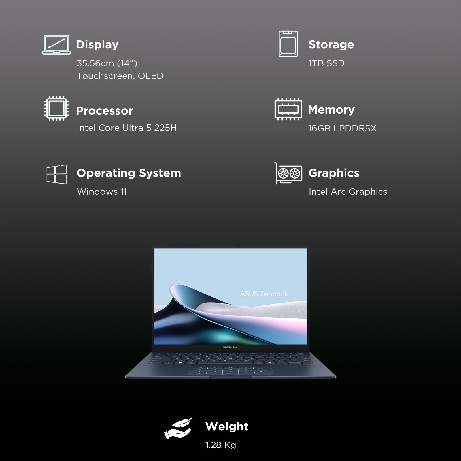 ASUS Zenbook 1 Intel Core Ultra 5 225H Touchscreen Notebook Laptop (16GB, 1TB SSD, Windows 11 Home, 14 inch OLED Display, MS Office 2024, Ponder Blue, 1.28 KG) ASUS Zenbook 1 Intel Core Ultra 5 225H Touchscreen Notebook Laptop (16GB, 1TB SSD, Windows 11 Home, 14 inch OLED Display, MS Office 2024, Ponder Blue, 1.28 KG)_14