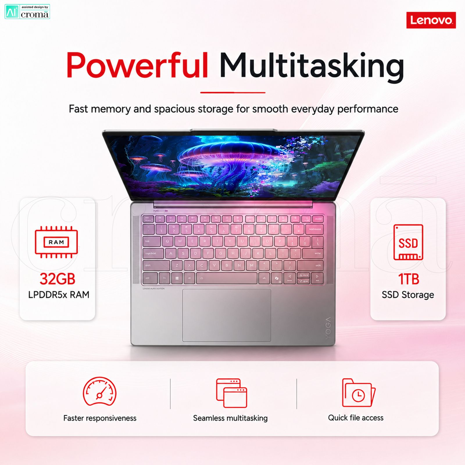 Lenovo Yoga Slim 7 14ILL10 Intel Core Ultra 7 258V Thin & Light Laptop (32GB, 1TB SSD, Windows 11 Home, 14 inch WUXGA OLED Display, MS Office Home 2024, Luna Grey, 1.19 KG)_6