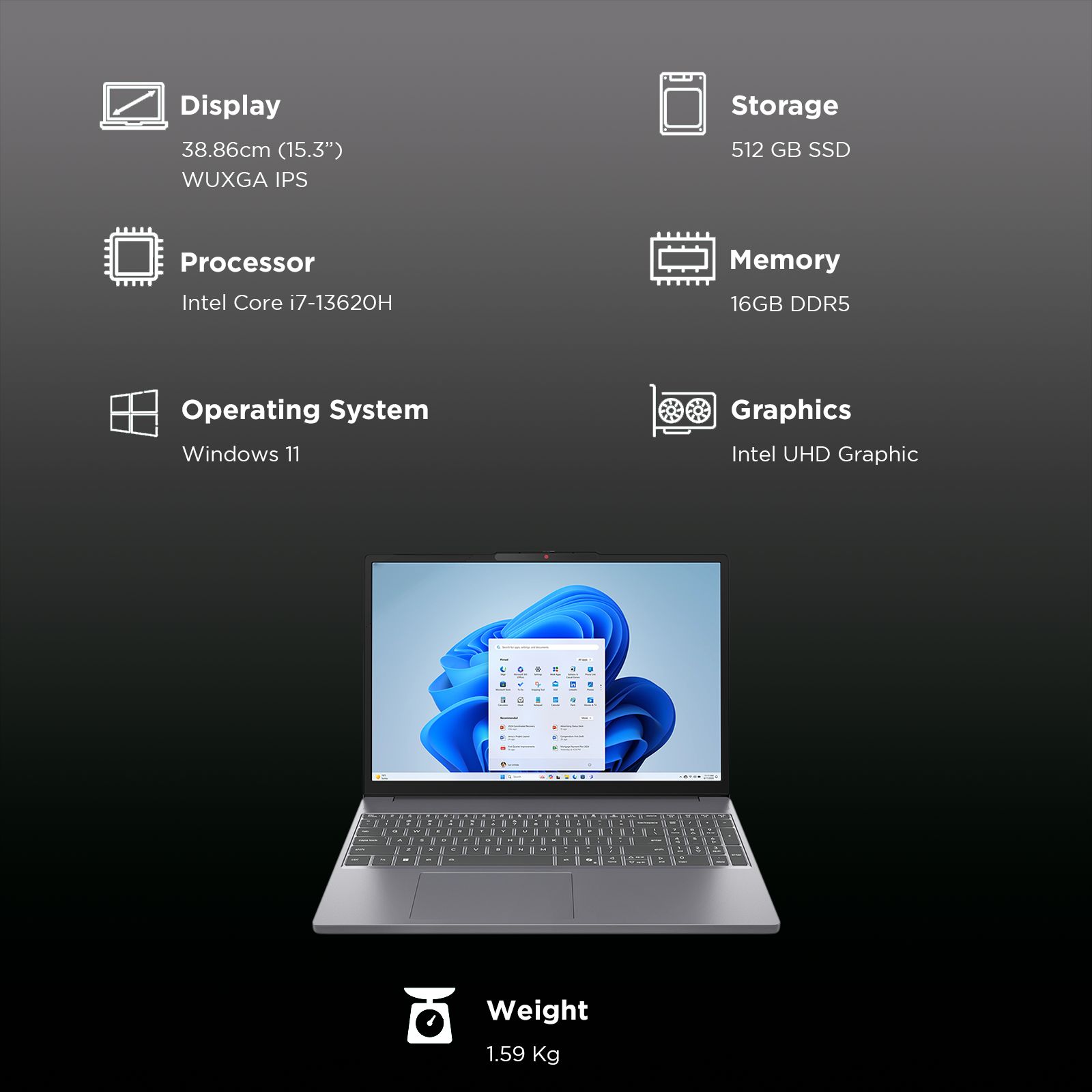 Lenovo IdeaPad Slim 3 15IRH10 Intel Core i7 13th Gen Thin & Light Laptop (16GB, 512GB SSD, Windows 11 Home, 15.3 inch WUXGA IPS Display, MS Office 2024, Luna Grey, 1.59 KG) Lenovo IdeaPad Slim 3 15IRH10 Intel Core i7 13th Gen Thin & Light Laptop (16GB, 512GB SSD, Windows 11 Home, 15.3 inch WUXGA IPS Display, MS Office 2024, Luna Grey, 1.59 KG)_9