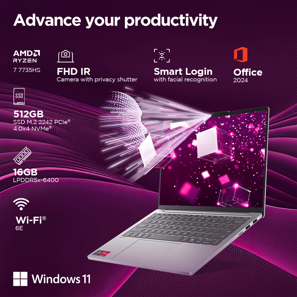 Lenovo IdeaPad Slim 5 13ARP10 AMD Ryzen 7 Thin & Light Laptop (16GB, 512GB SSD, Windows 11 Home, 13.3 inch WUXGA IPS Display, MS Office Home 2024, Cloud Grey, 1.15 KG)_10