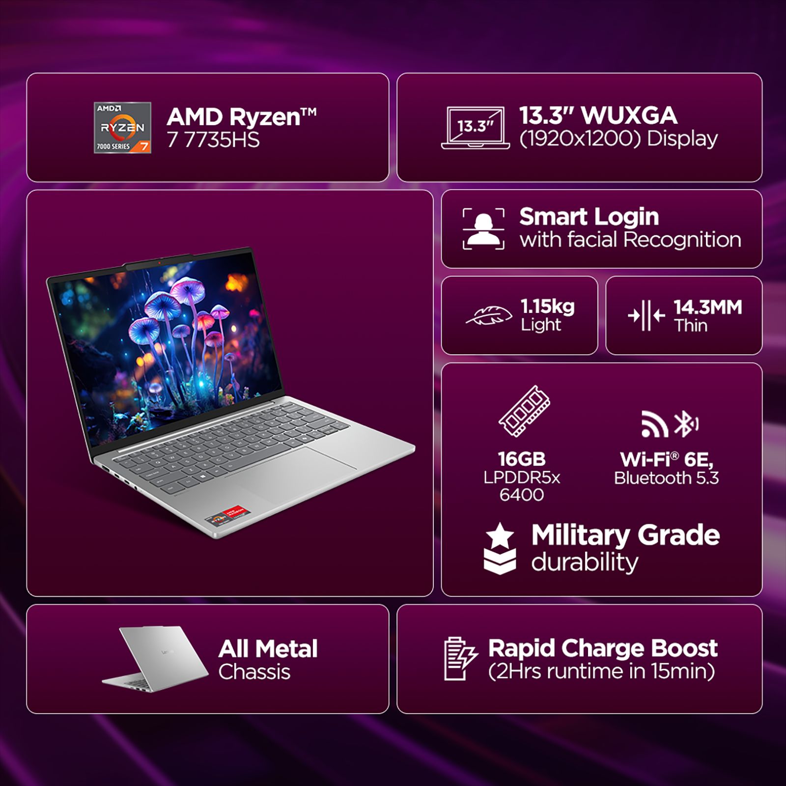 Lenovo IdeaPad Slim 5 13ARP10 AMD Ryzen 7 Thin & Light Laptop (16GB, 512GB SSD, Windows 11 Home, 13.3 inch WUXGA IPS Display, MS Office Home 2024, Cloud Grey, 1.15 KG)_13