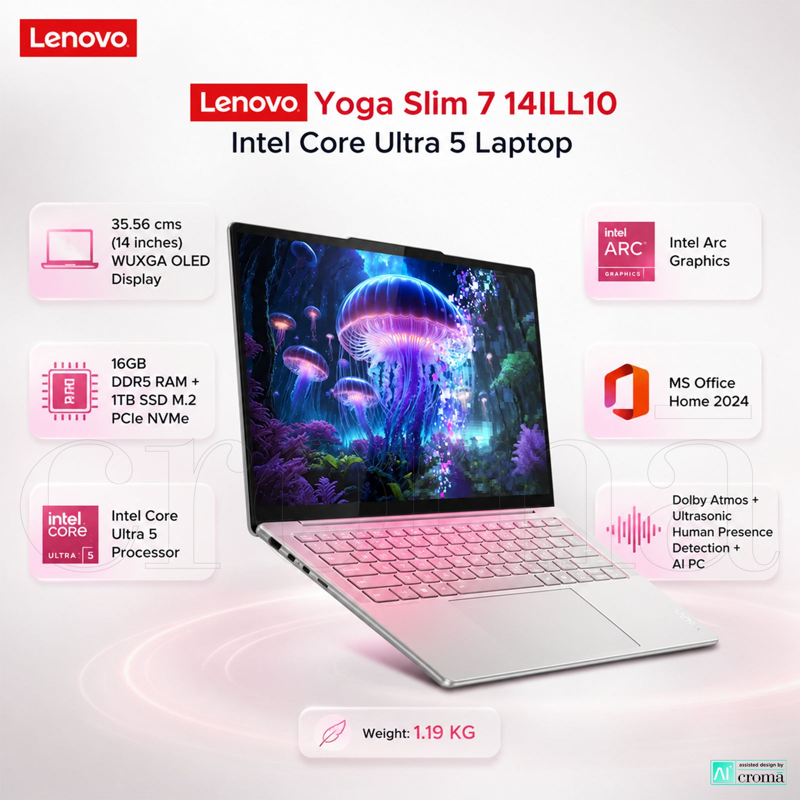 Lenovo Yoga Slim 7 14ILL10 Intel Core Ultra 5 Laptop (16GB, 1TB SSD, Windows 11 Home, 14 inch WUXGA OLED Display, MS Office 2024, Luna Grey, 1.19 KG) Lenovo Yoga Slim 7 14ILL10 Intel Core Ultra 5 Laptop (16GB, 1TB SSD, Windows 11 Home, 14 inch WUXGA OLED Display, MS Office 2024, Luna Grey, 1.19 KG)_2
