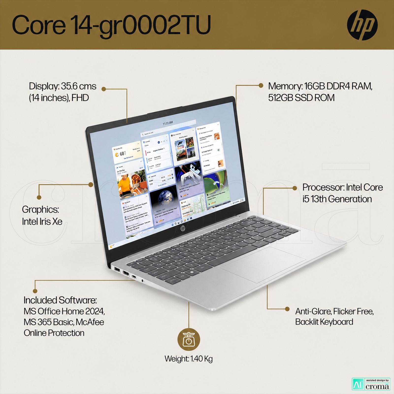 HP Core 14-gr0002TU Intel Core i5 13th Gen Thin & Light Laptop (16GB, 512GB SSD, Windows 11 Home, 14 inch, Full HD Display, MS Office Home 2024, Natural Silver, 1.40 KG) HP Core 14-gr0002TU Intel Core i5 13th Gen Thin & Light Laptop (16GB, 512GB SSD, Windows 11 Home, 14 inch, Full HD Display, MS Office Home 2024, Natural Silver, 1.40 KG)_2