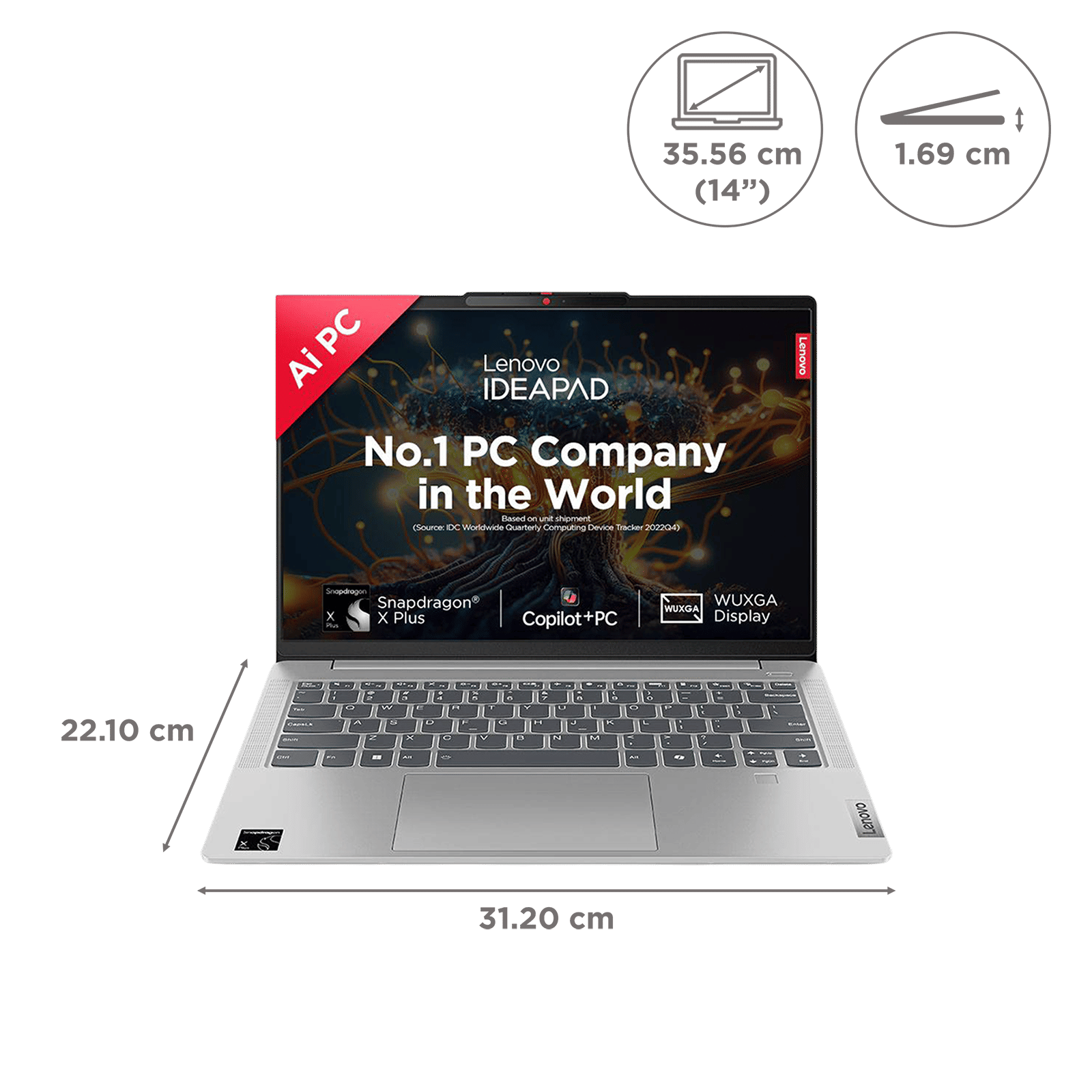 Lenovo IdeaPad Slim 5 14Q8X9 Qualcomm Snapdragon X Plus Thin & Light Laptop (16GB, 1TB SSD, Windows 11 Home, 14 inch WUXGA IPS Display, MS Office Home 2024, Cloud Grey, 1.48 KG)_2