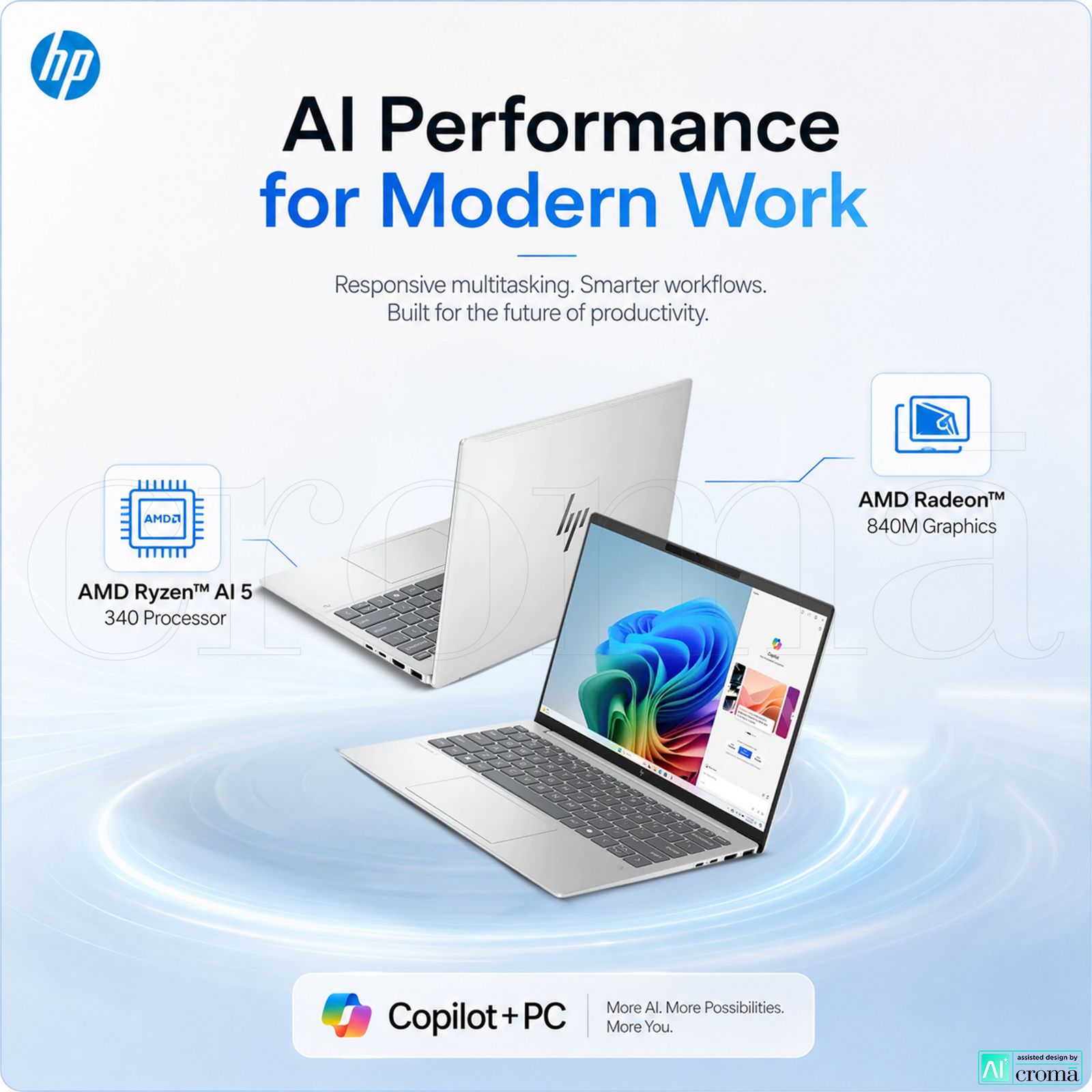 HP OmniBook 7 13-bg1678AU AMD Ryzen 5 Thin & Light Laptop (16GB, 512GB SSD, Windows 11 Home, 13.3 inch WQXGA IPS Display, MS Office Home 2024, Glacier Silver, 1 KG)_3