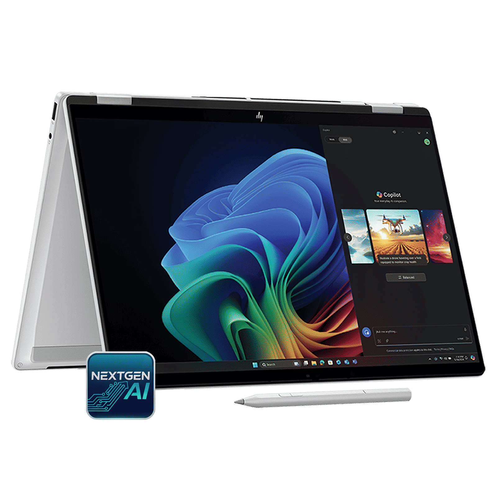 HP OmniBook X Flip 14-fm0058TU Intel Core Ultra 5 Touchscreen Thin & Light Laptop (16GB, 512GB SSD, Windows 11 Home, 14 inch 3K OLED Display, MS Office Home 2024, Glacier Silver, 1.38 KG)_1